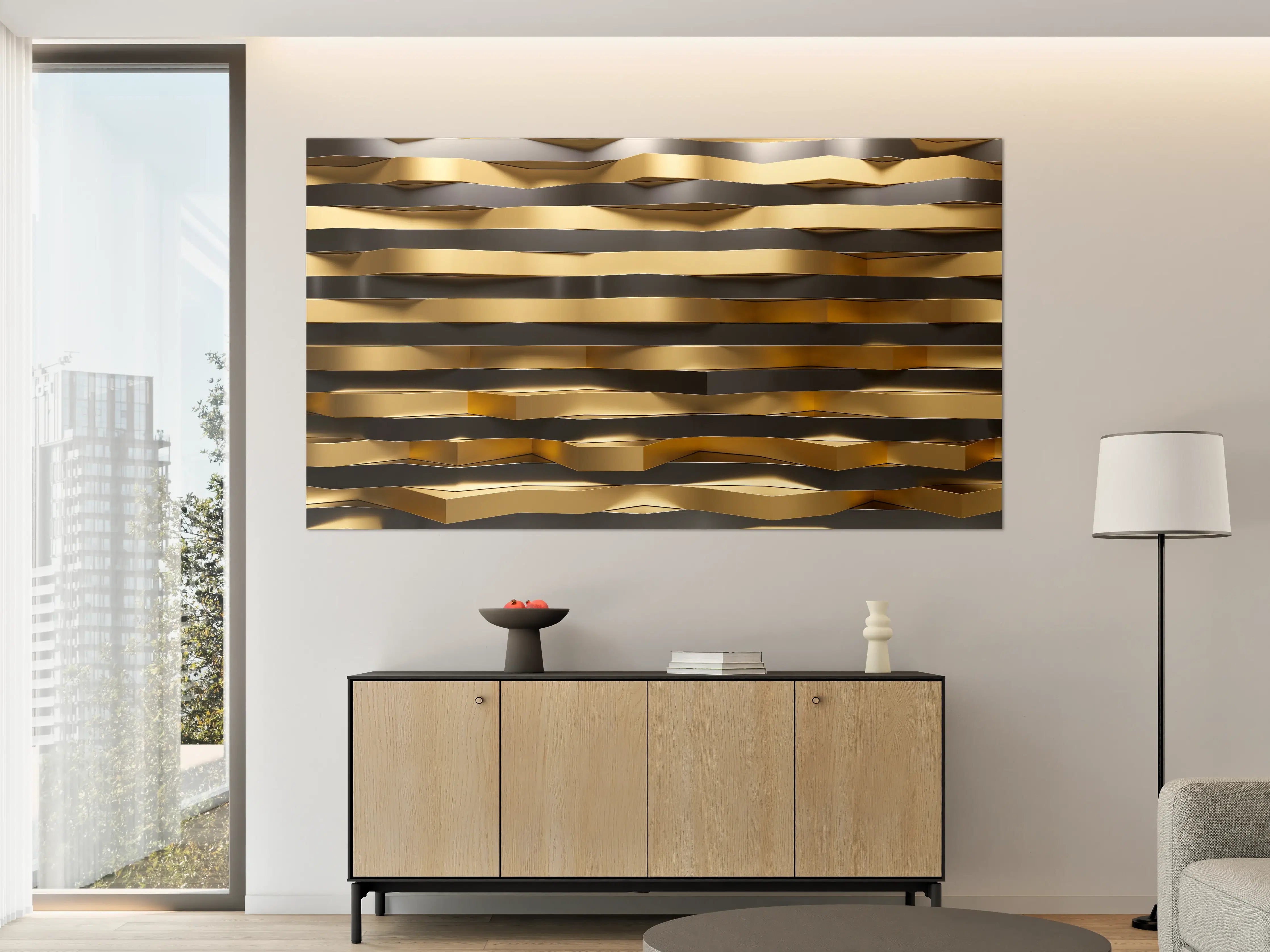 Große Wandbilder - Moderne strukturierte Wanddekoration in Gold- und Schwarztönen