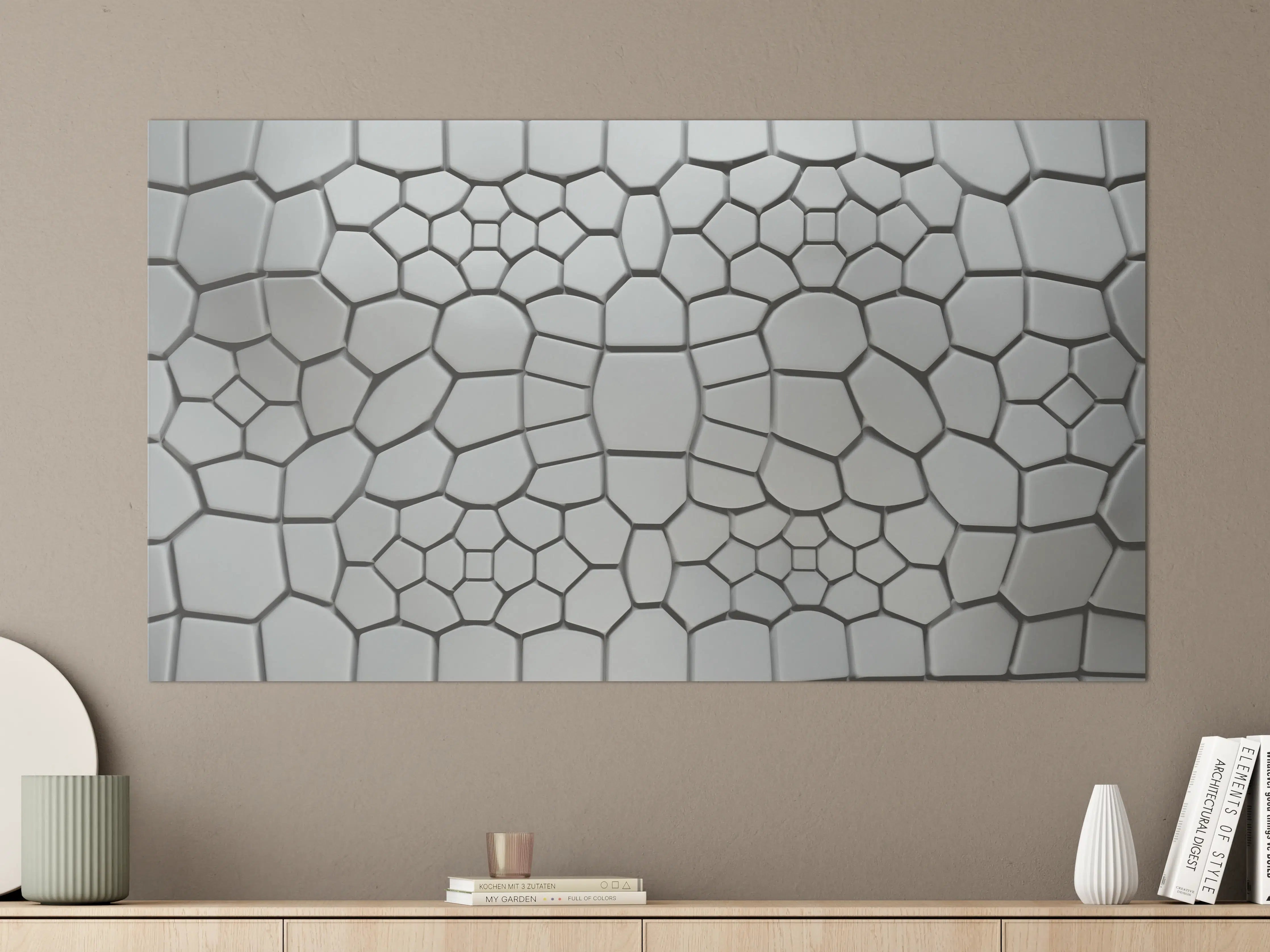 Große Wandbilder - Moderne weiße 3D-Tile-Wandgestaltung