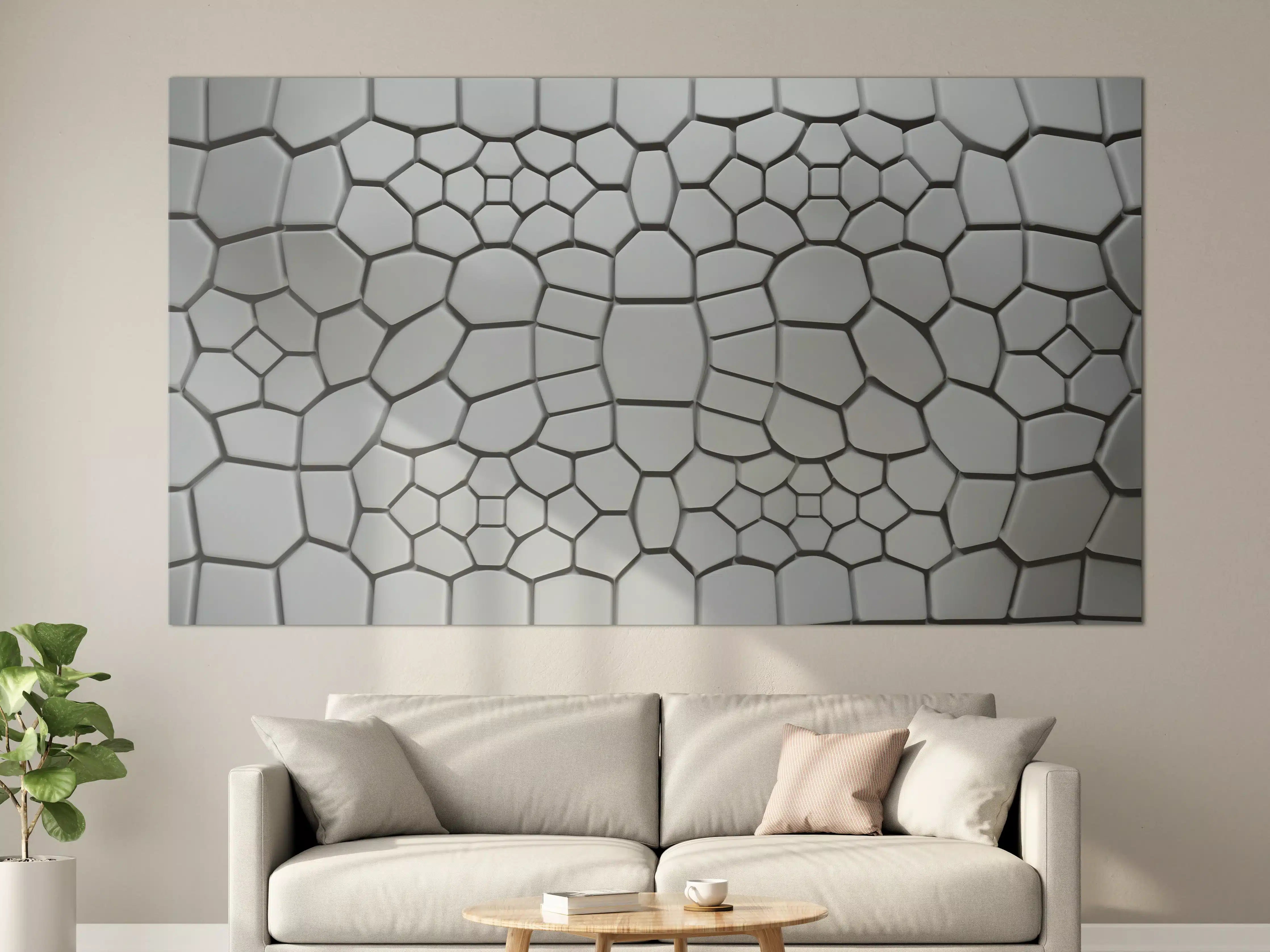 Große Wandbilder - Moderne weiße 3D-Tile-Wandgestaltung