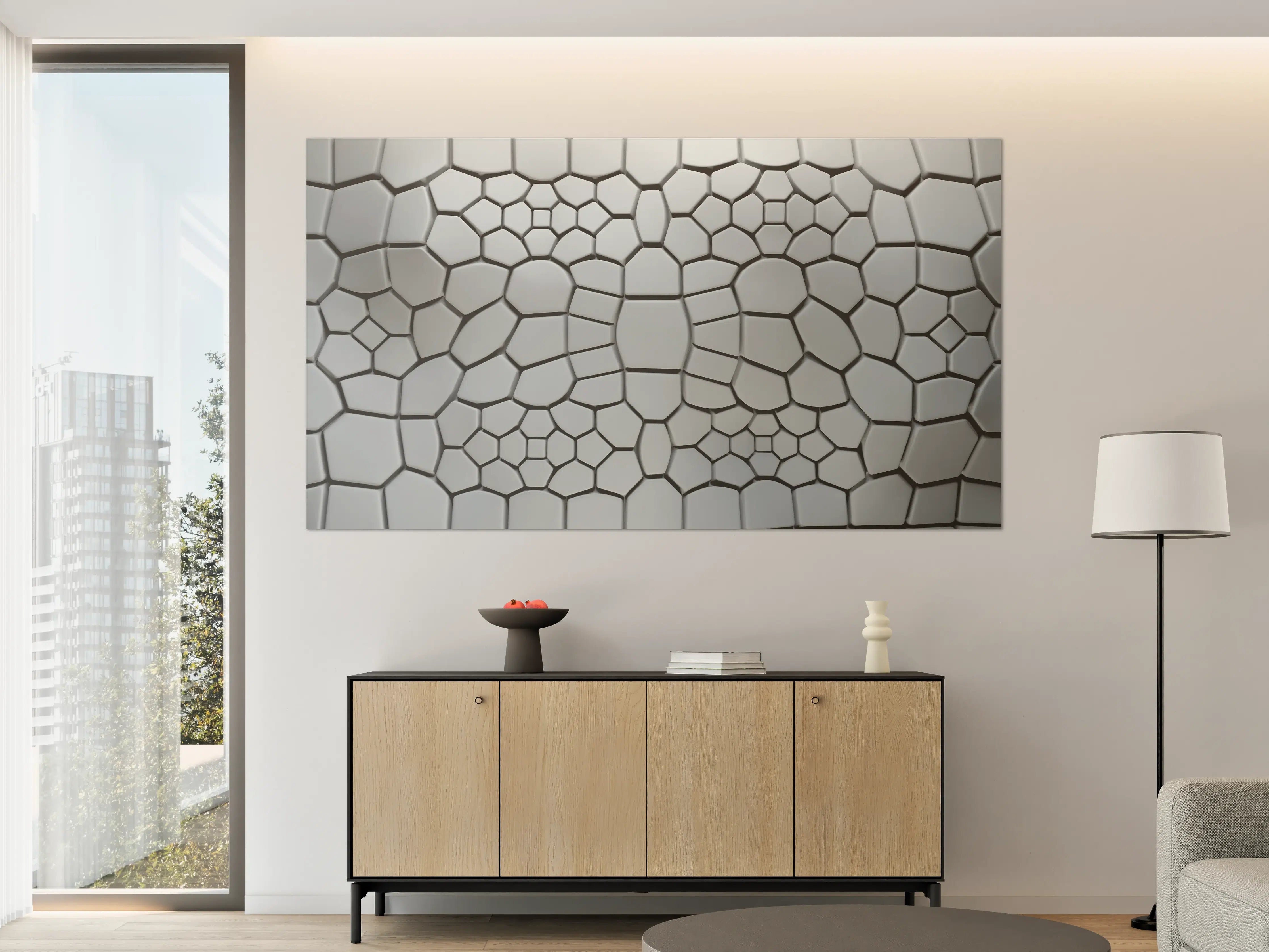 Große Wandbilder - Moderne weiße 3D-Tile-Wandgestaltung