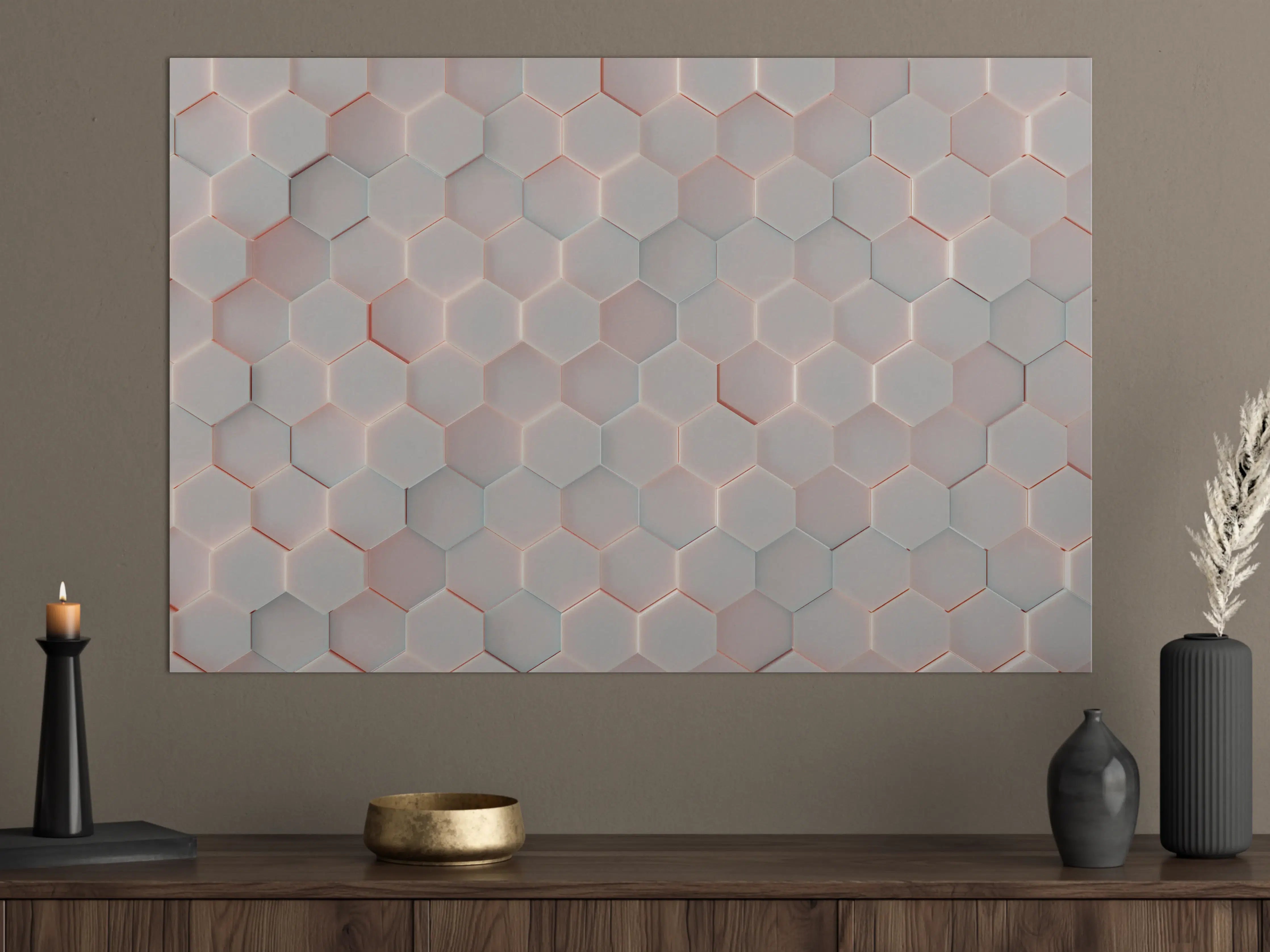 Große Wandbilder - Moderne weiße Hexagon-Fliesen mit rotem Rand