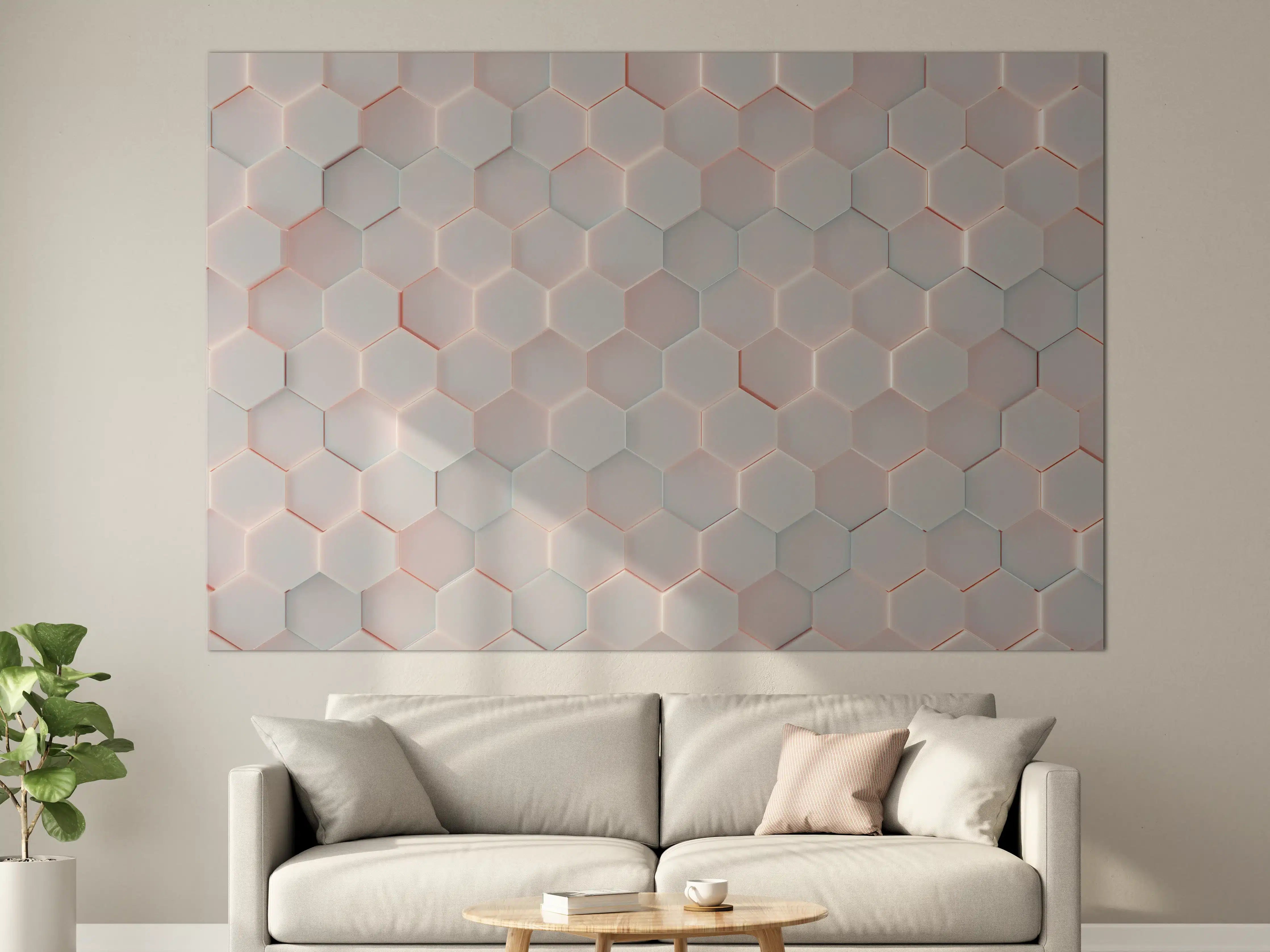 Große Wandbilder - Moderne weiße Hexagon-Fliesen mit rotem Rand