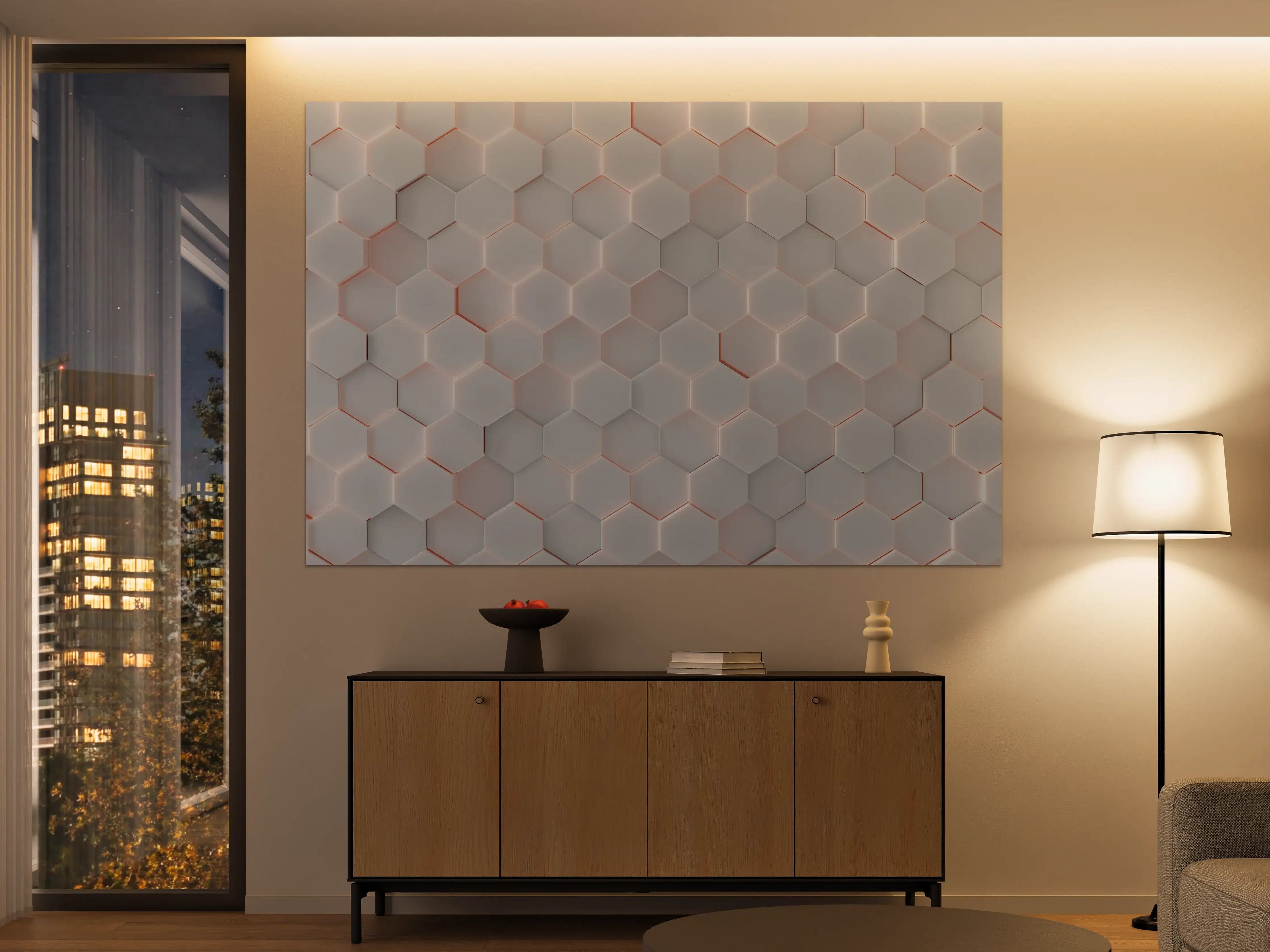 Große Wandbilder - Moderne weiße Hexagon-Fliesen mit rotem Rand