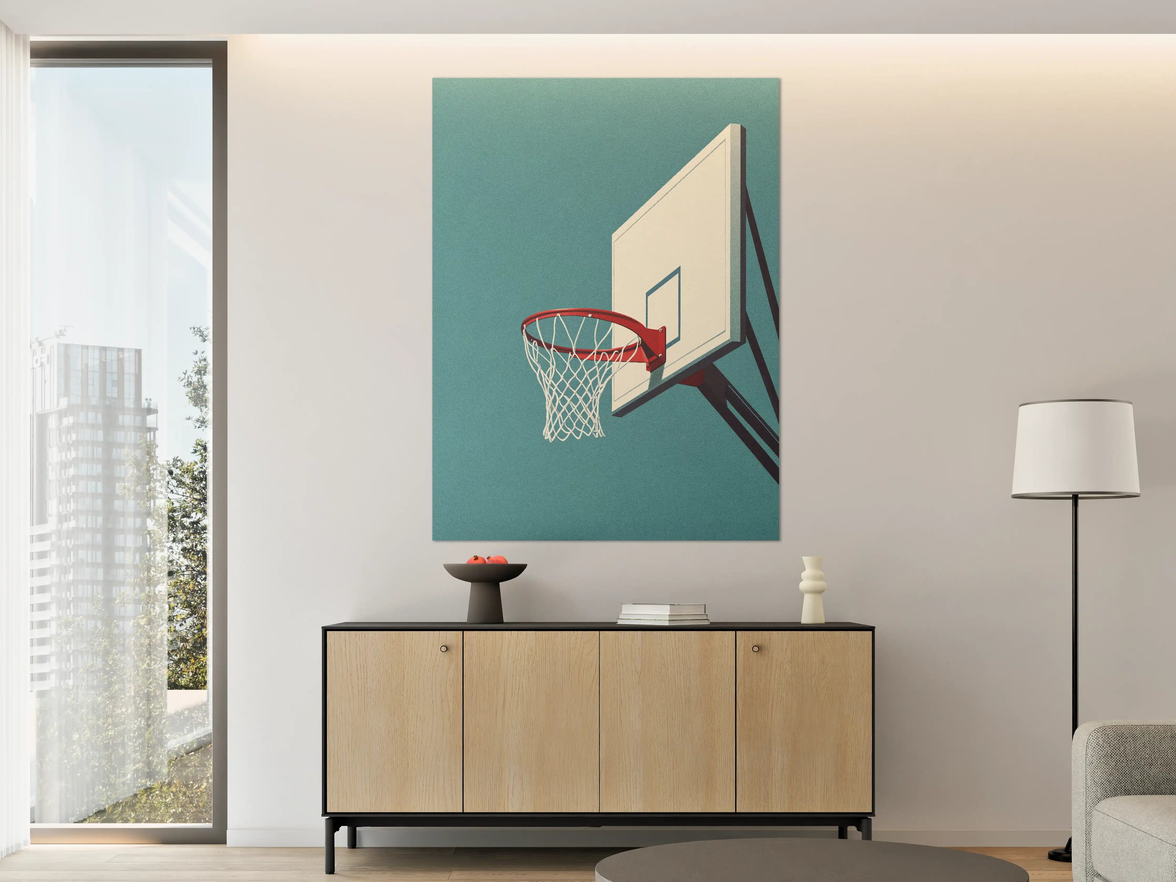 Große Wandbilder - Moderner Basketballkorb vor hellem Hintergrund