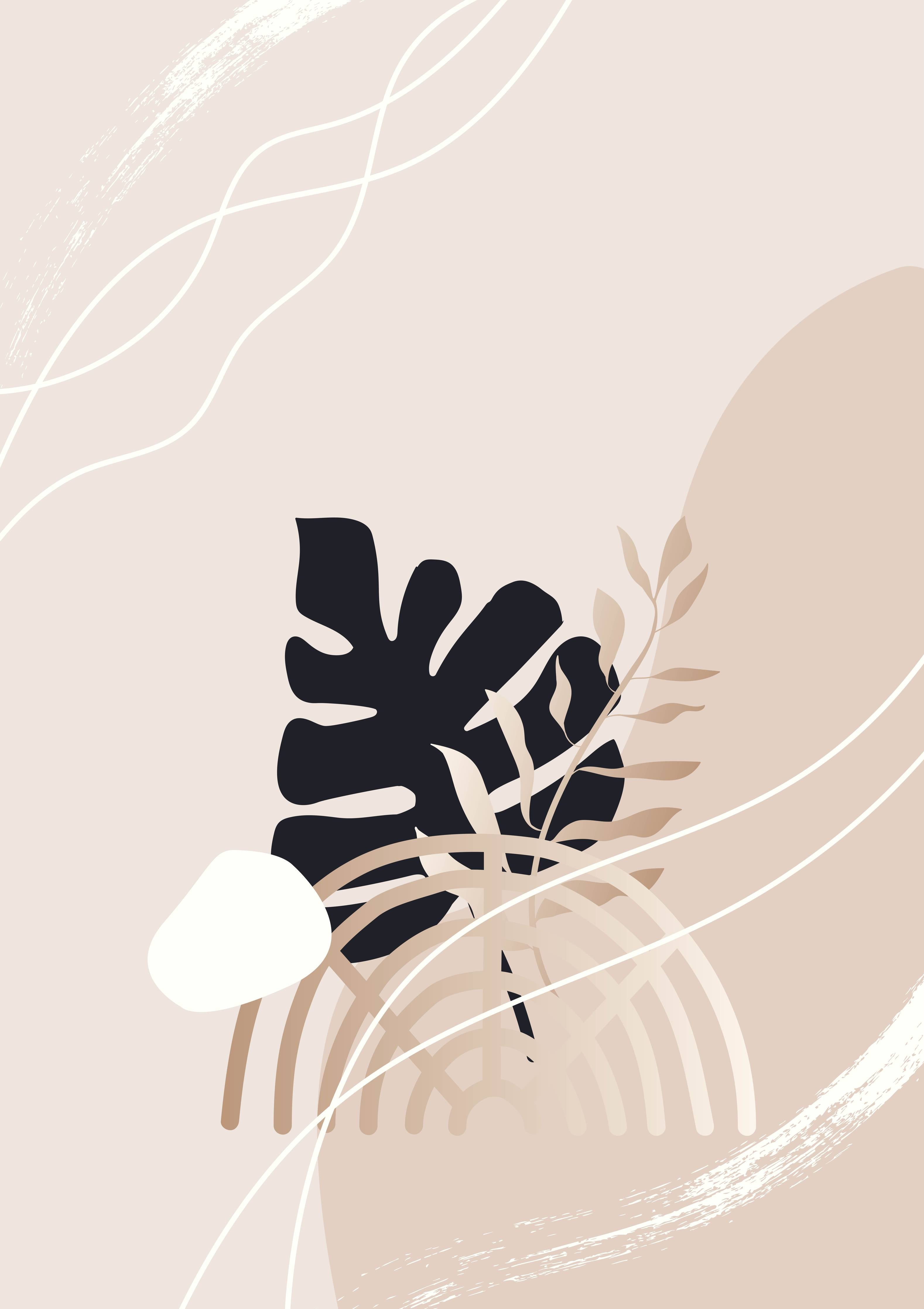 Große Wandbilder-Moderner Pflanzen-Abstract in Beige und Schwarz