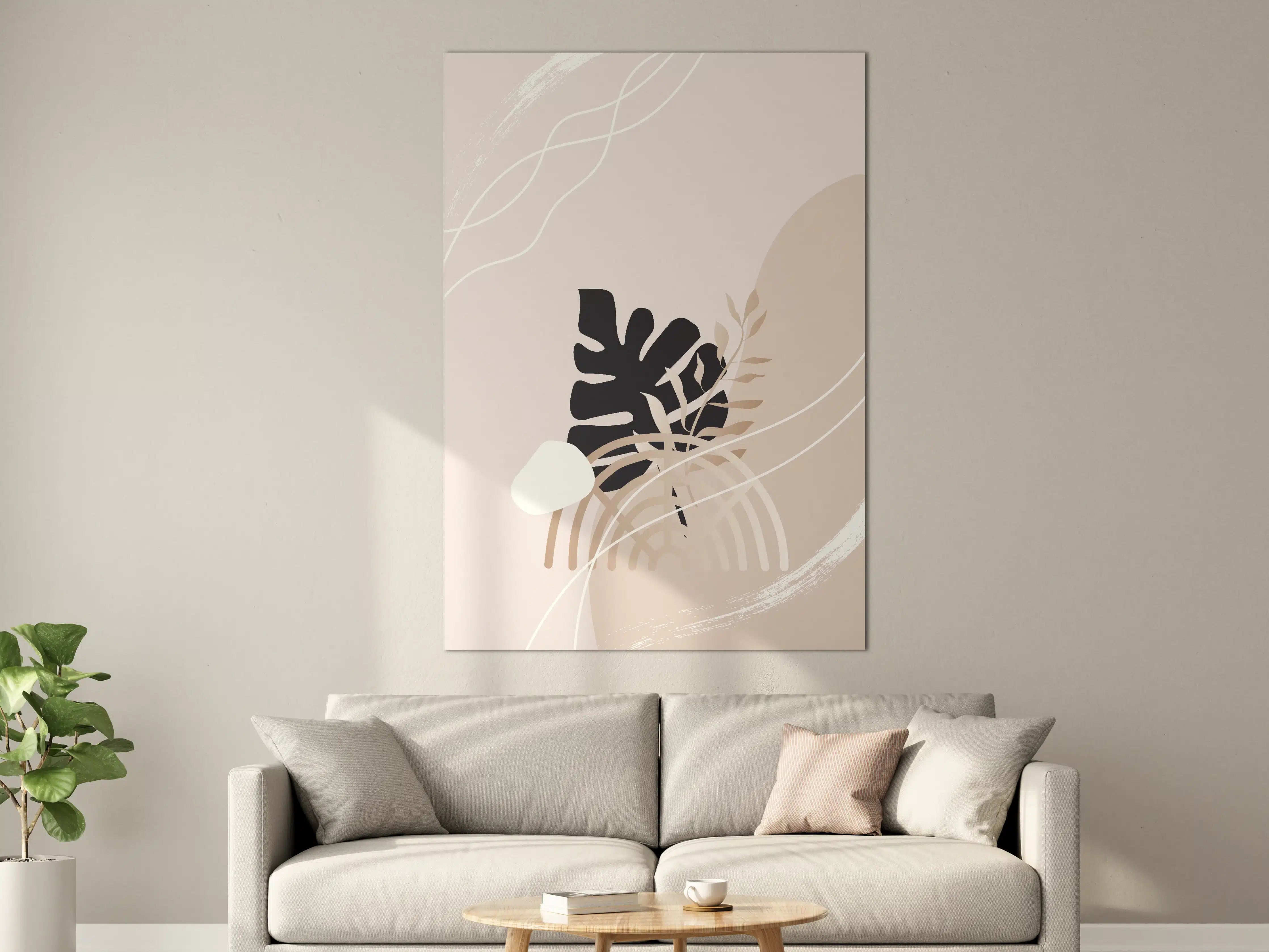 Große Wandbilder - Moderner Pflanzen-Abstract in Beige und Schwarz