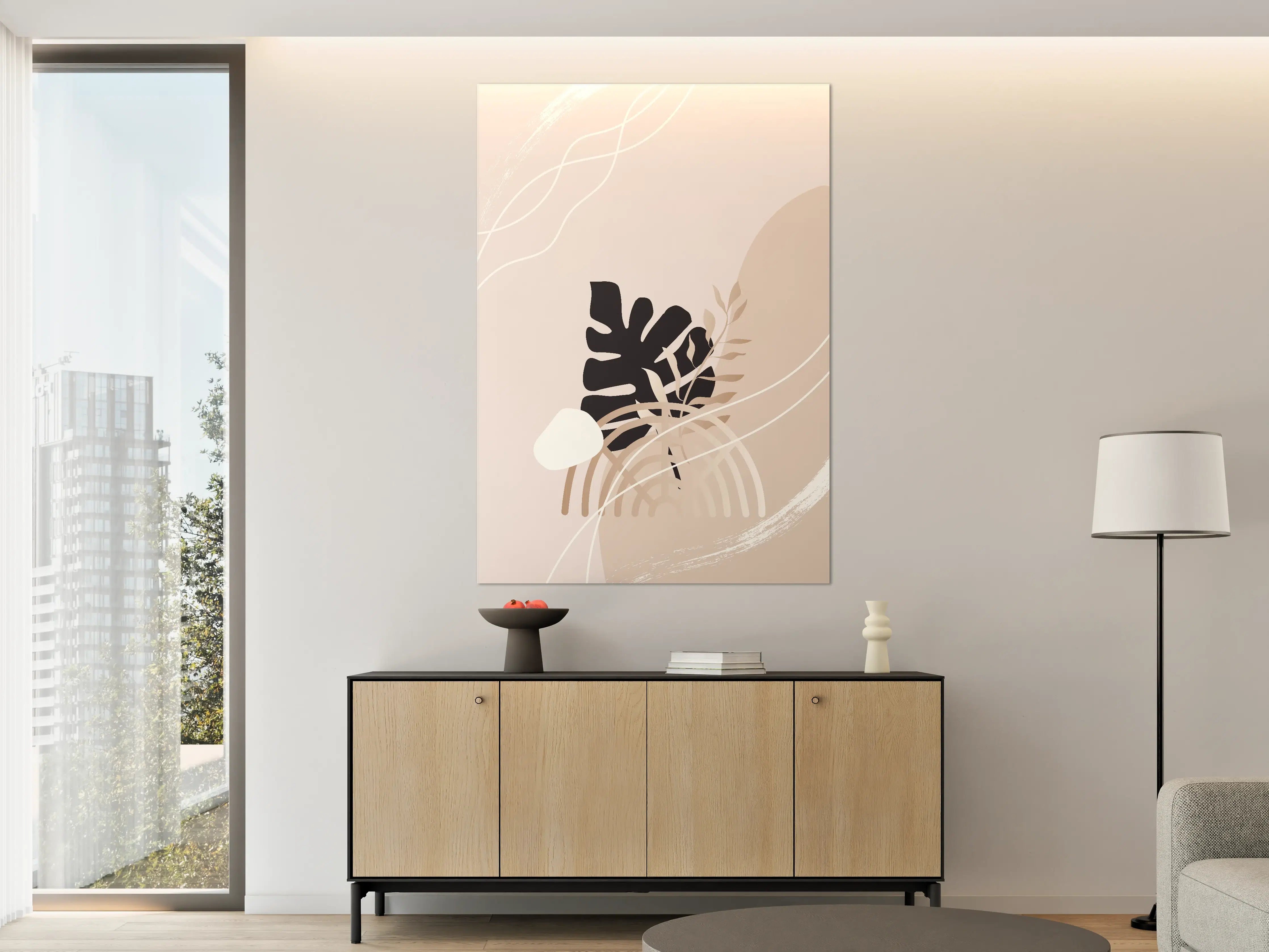 Große Wandbilder - Moderner Pflanzen-Abstract in Beige und Schwarz