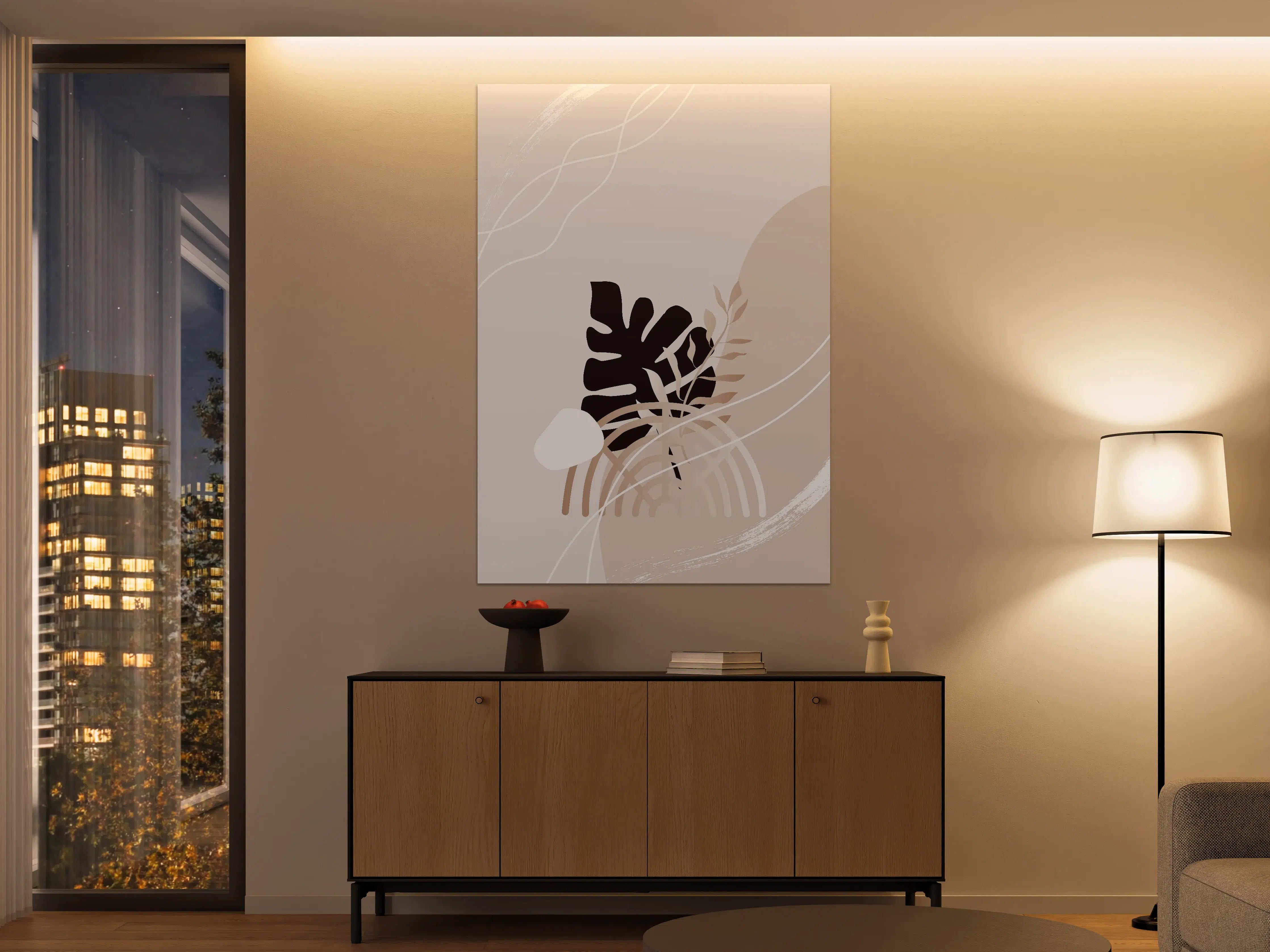 Große Wandbilder - Moderner Pflanzen-Abstract in Beige und Schwarz