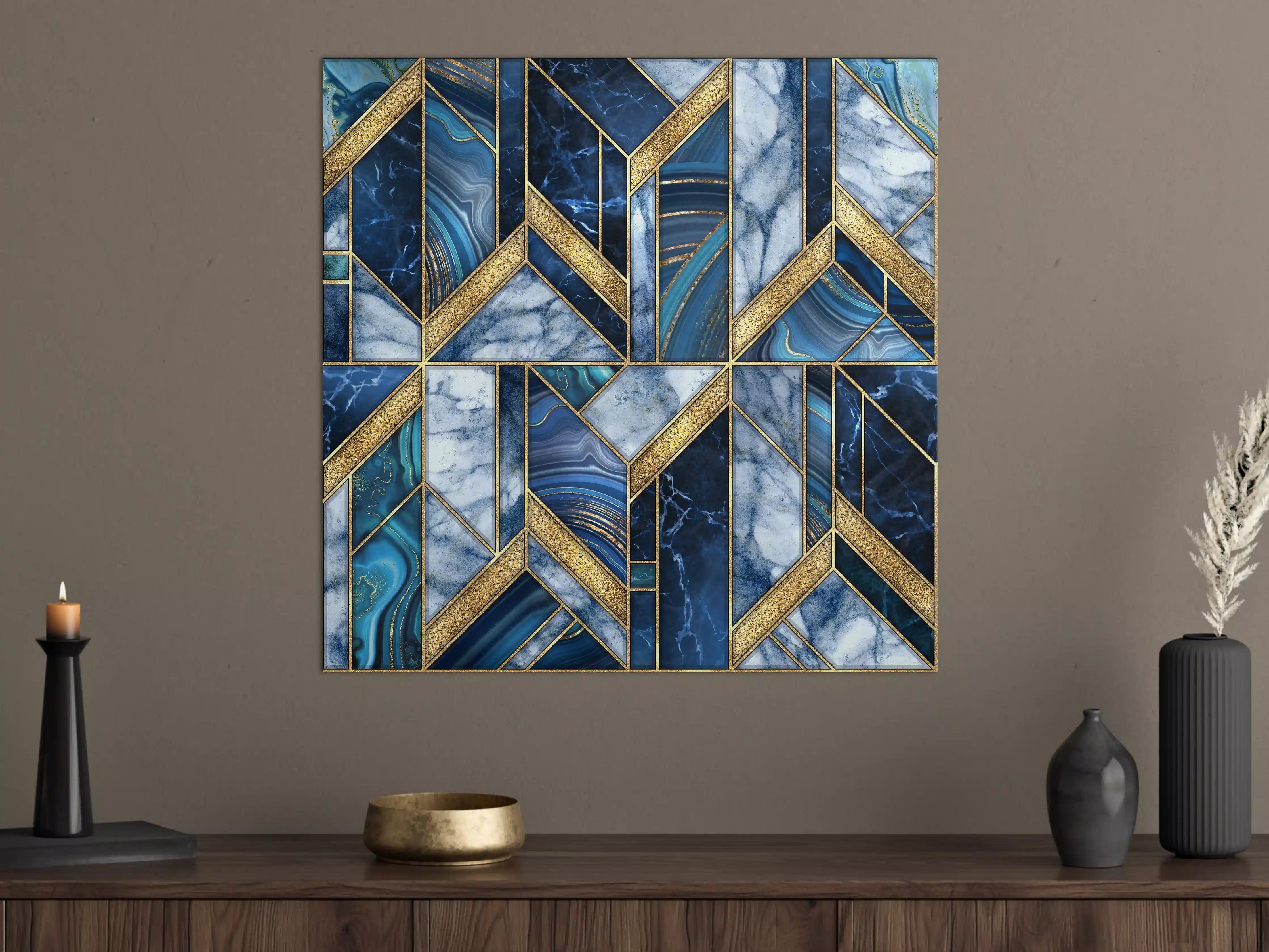 Große Wandbilder - Modernes Blau-Gold Mosaik