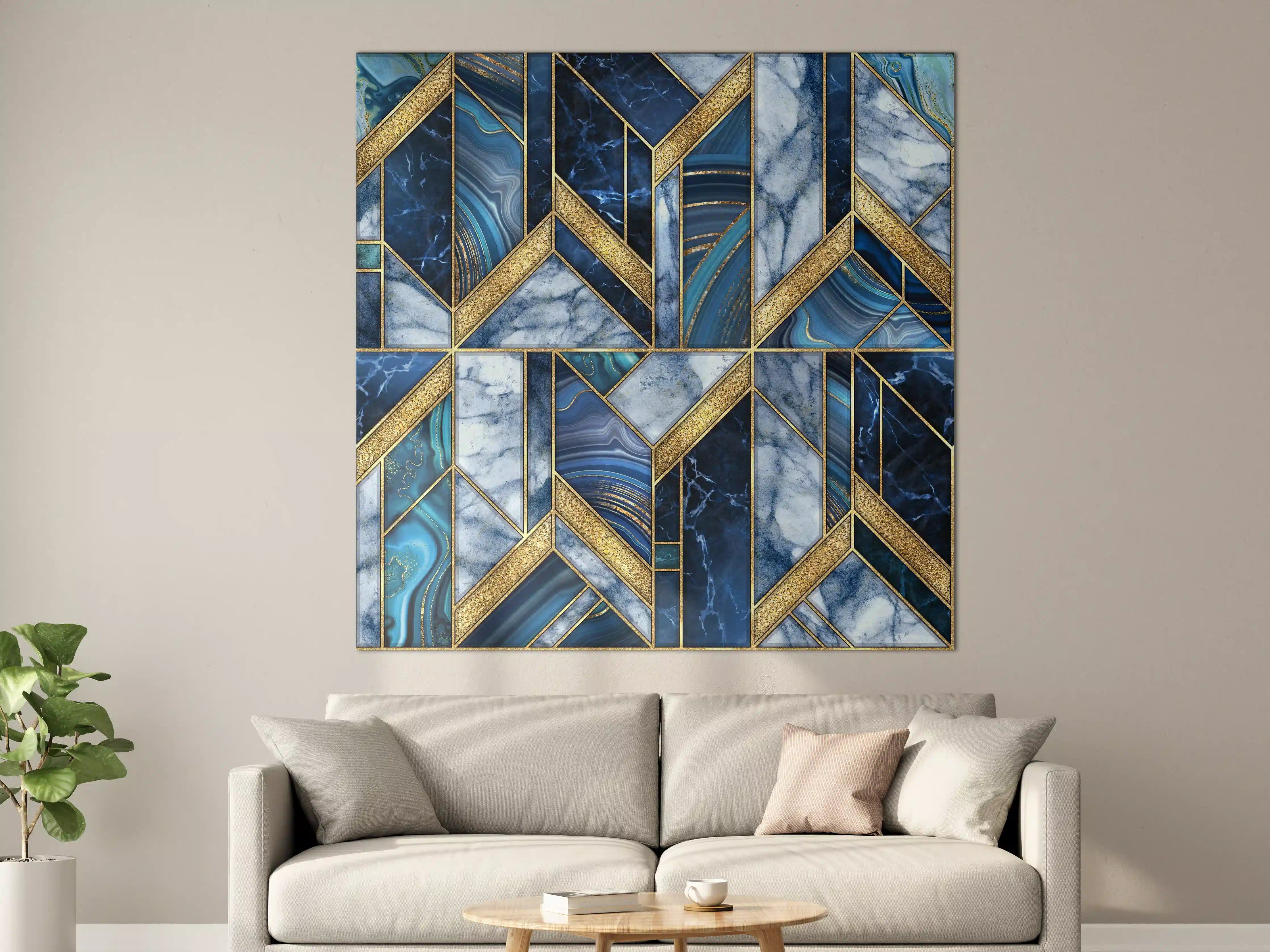 Große Wandbilder - Modernes Blau-Gold Mosaik