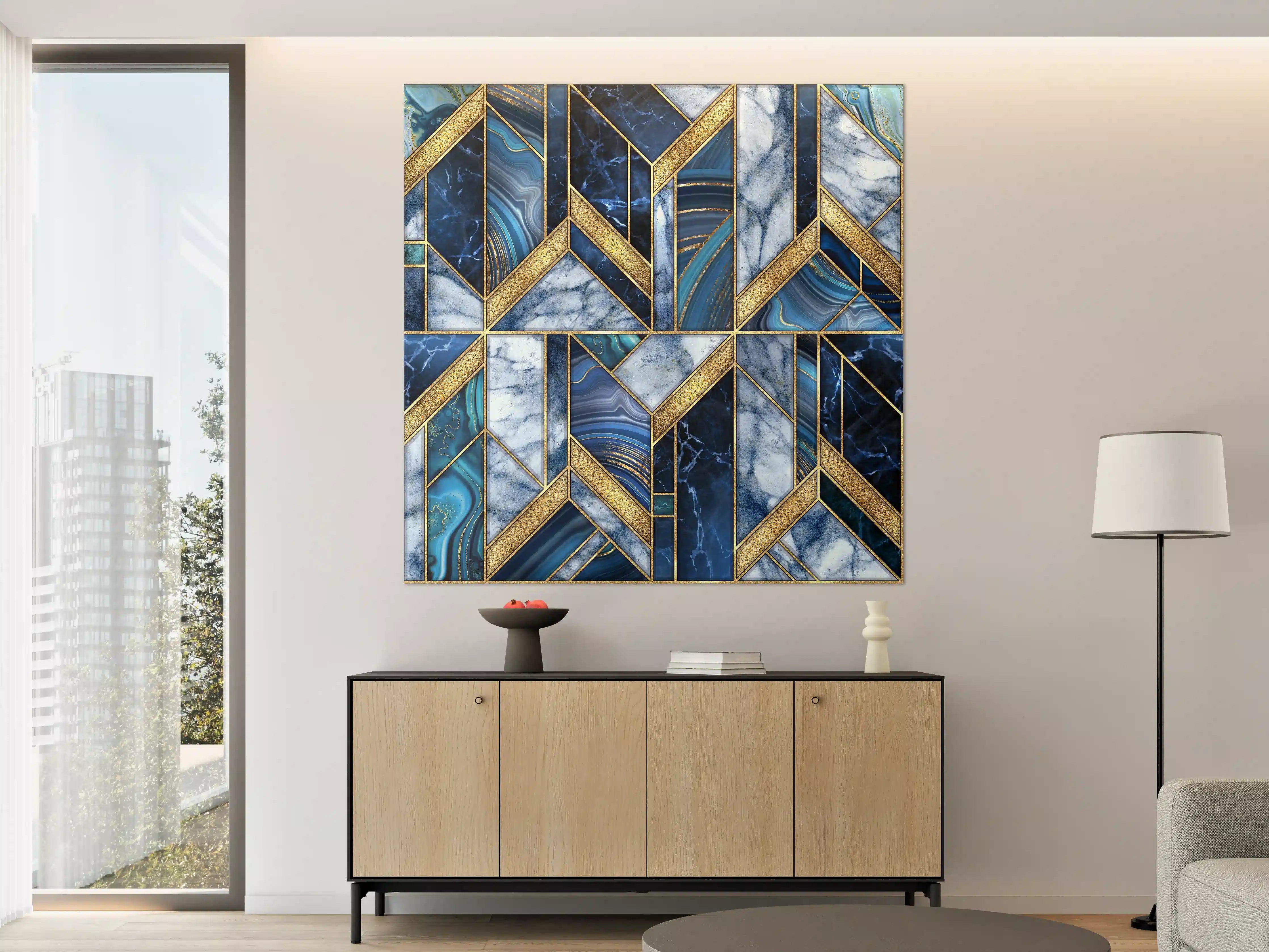 Große Wandbilder - Modernes Blau-Gold Mosaik