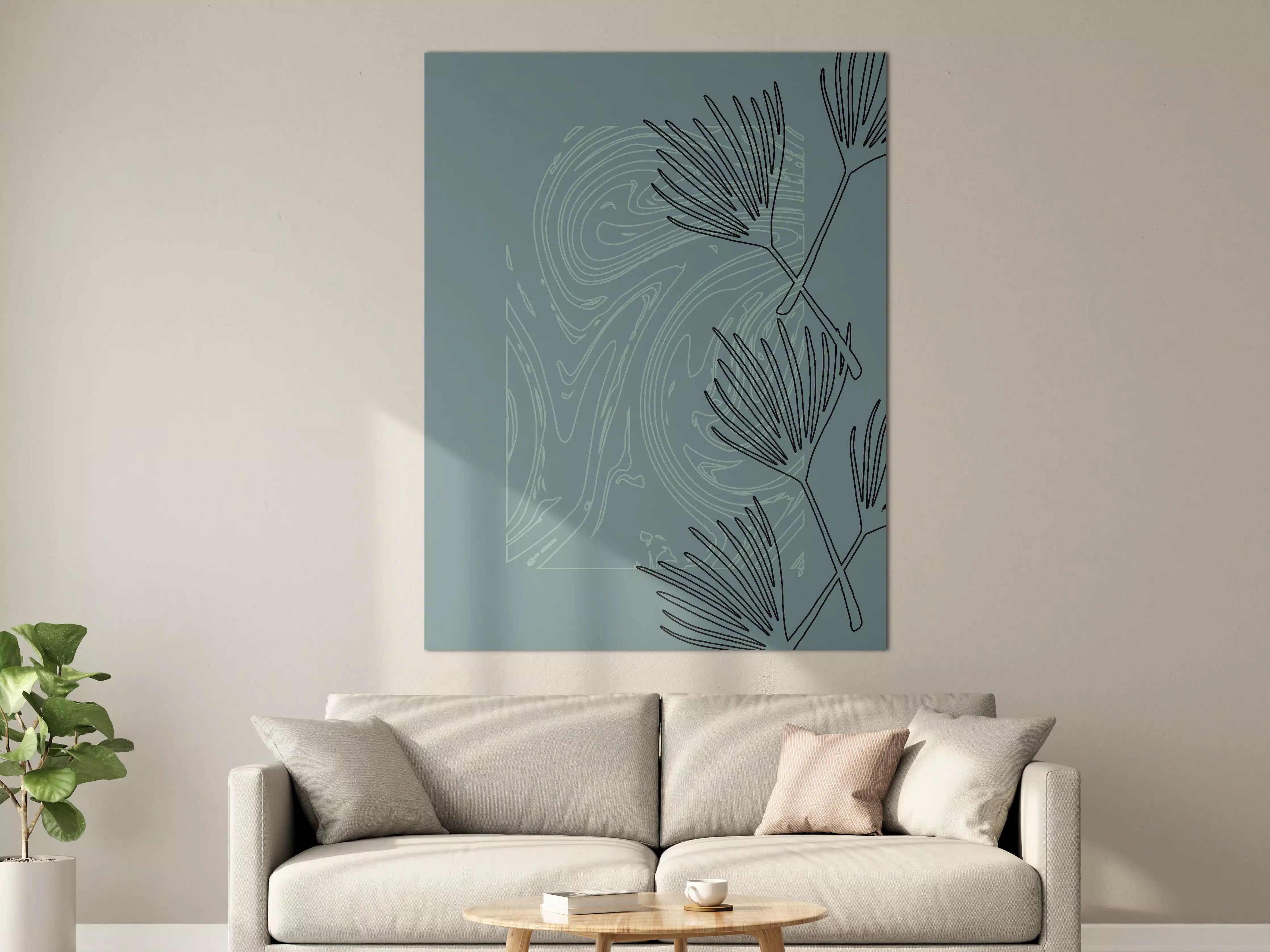 Große Wandbilder - Modernes Blau-Grün-Wandbild mit Naturmotiven