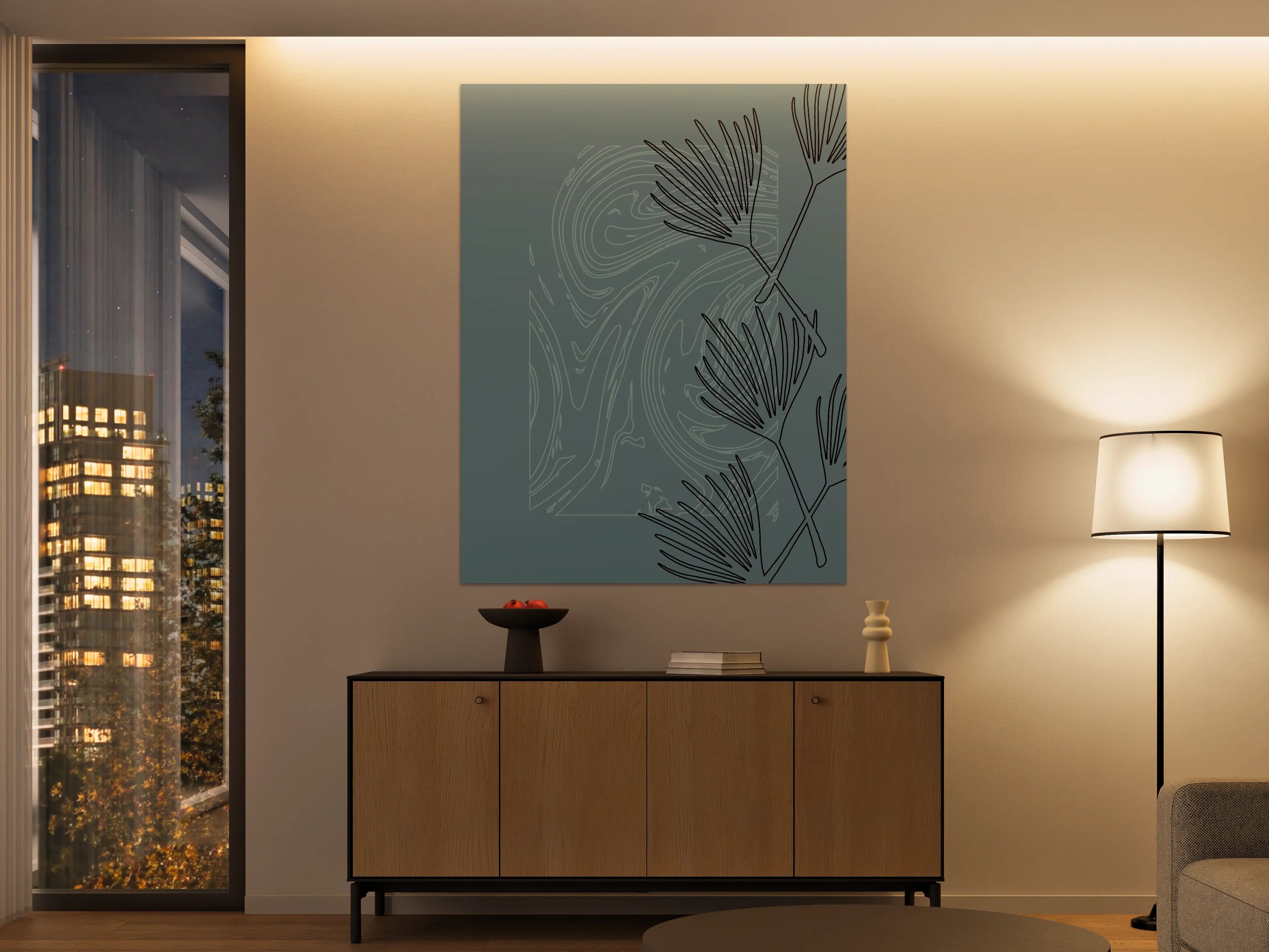 Große Wandbilder - Modernes Blau-Grün-Wandbild mit Naturmotiven