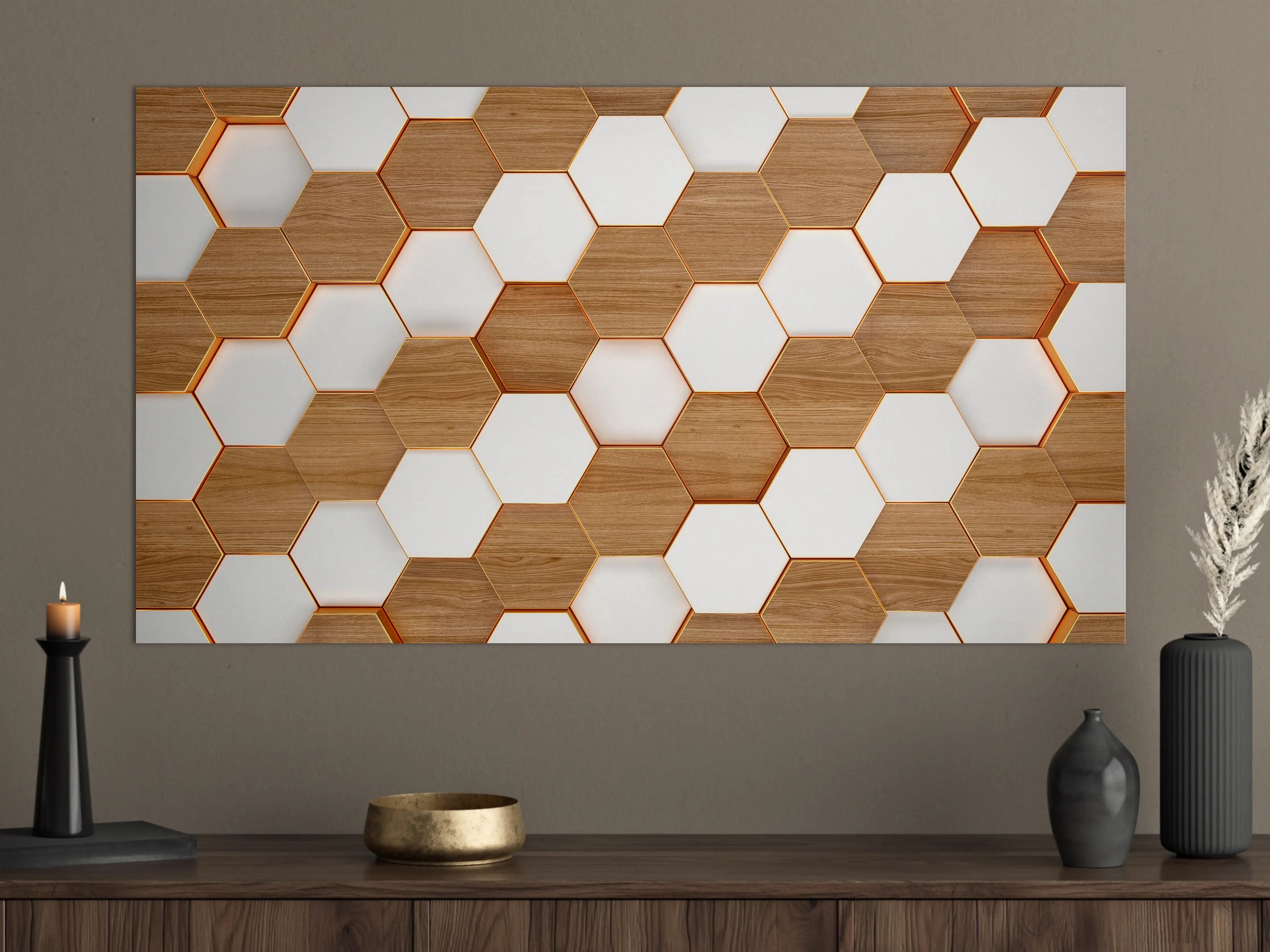Große Wandbilder - Modernes Hexagon Muster Weiß