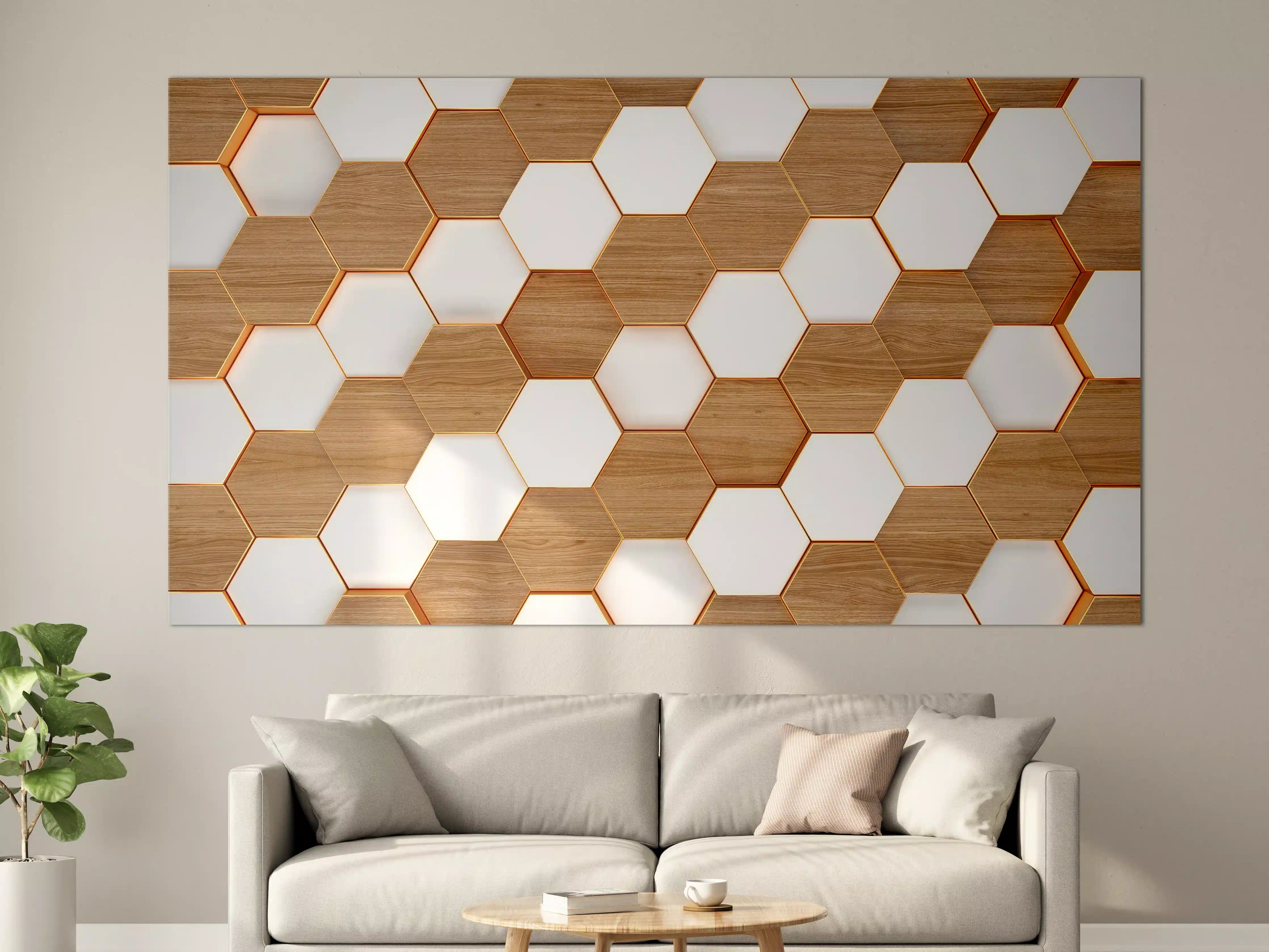Große Wandbilder - Modernes Hexagon Muster Weiß