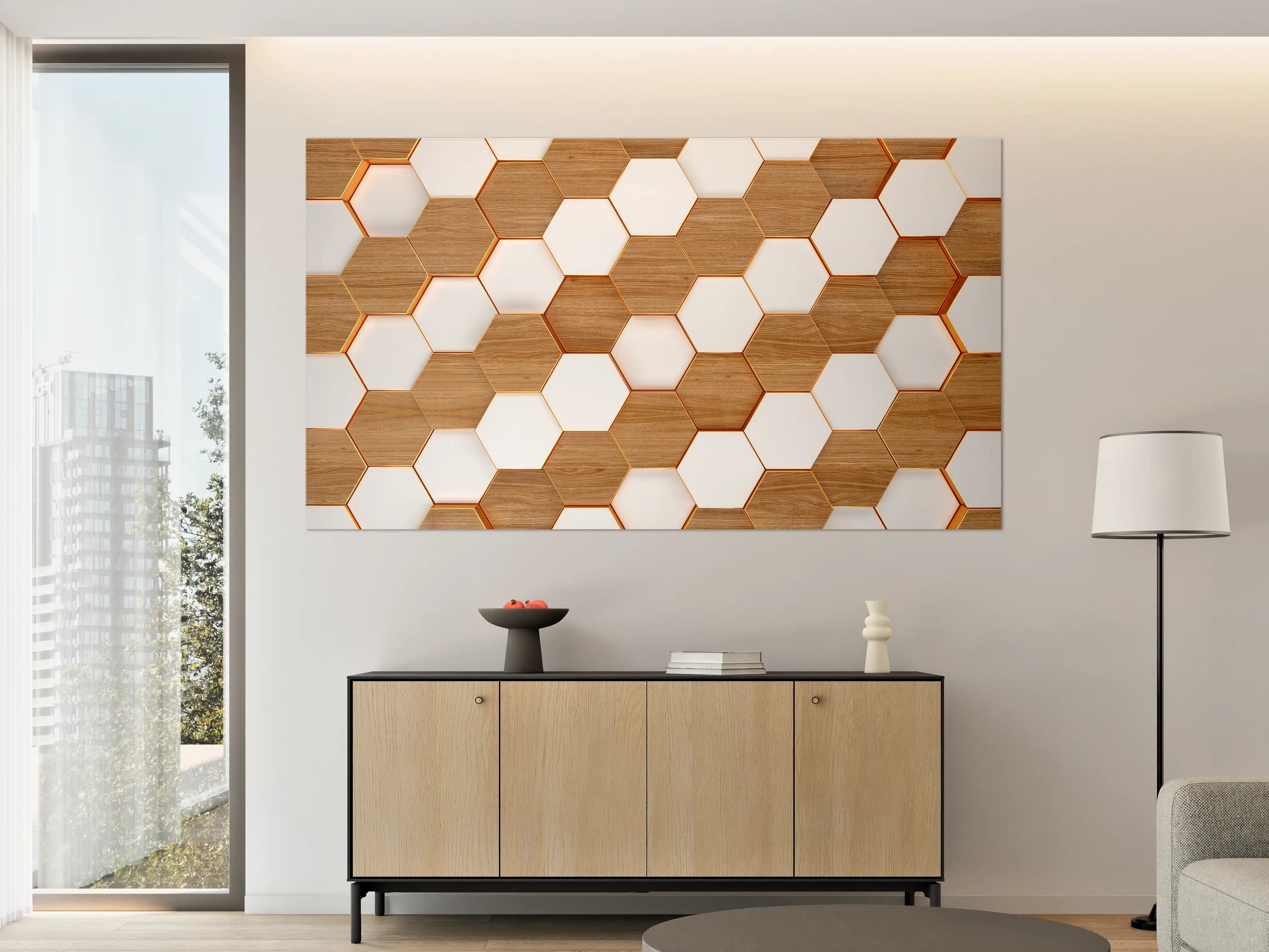 Große Wandbilder - Modernes Hexagon Muster Weiß