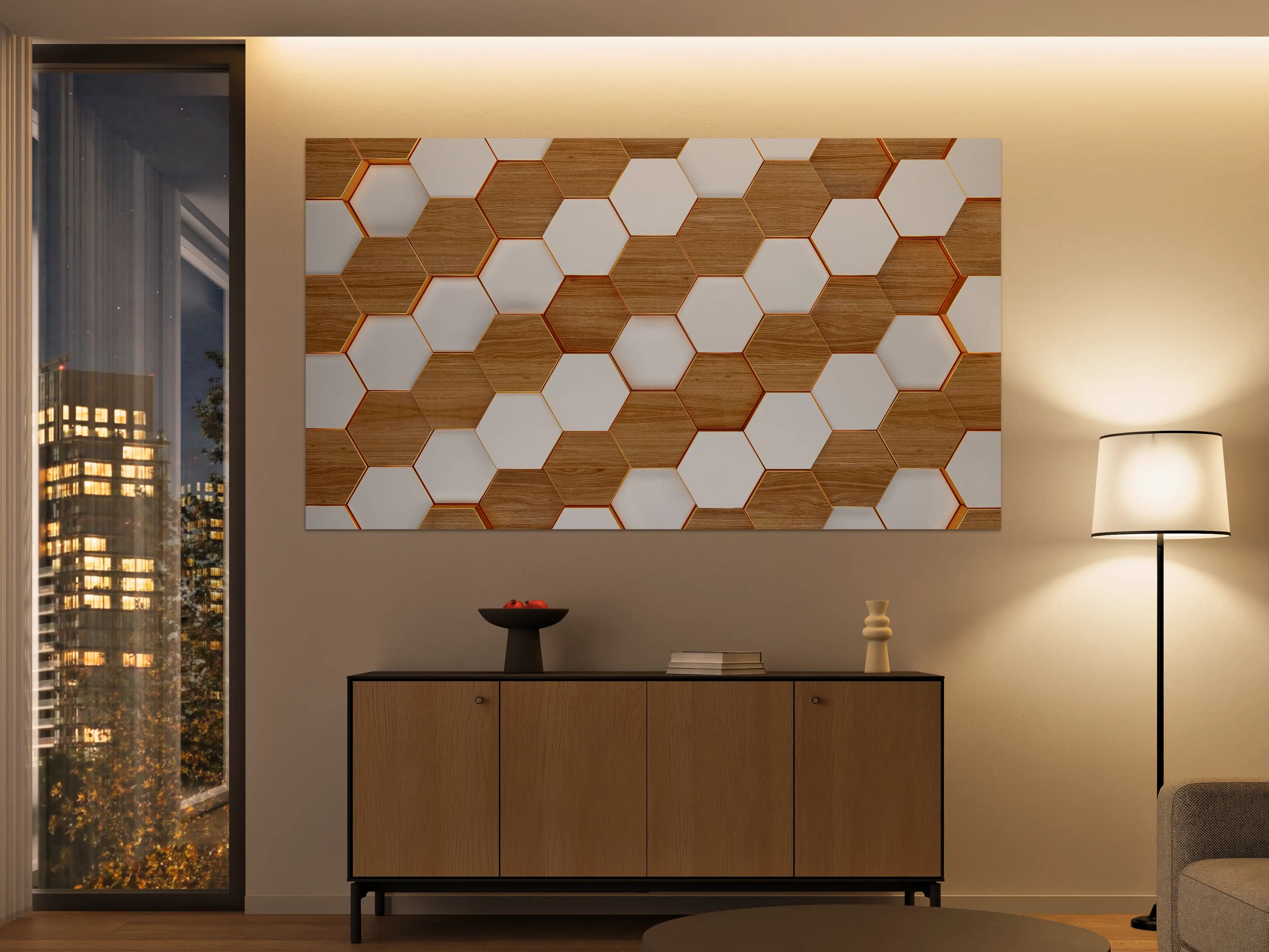 Große Wandbilder - Modernes Hexagon Muster Weiß