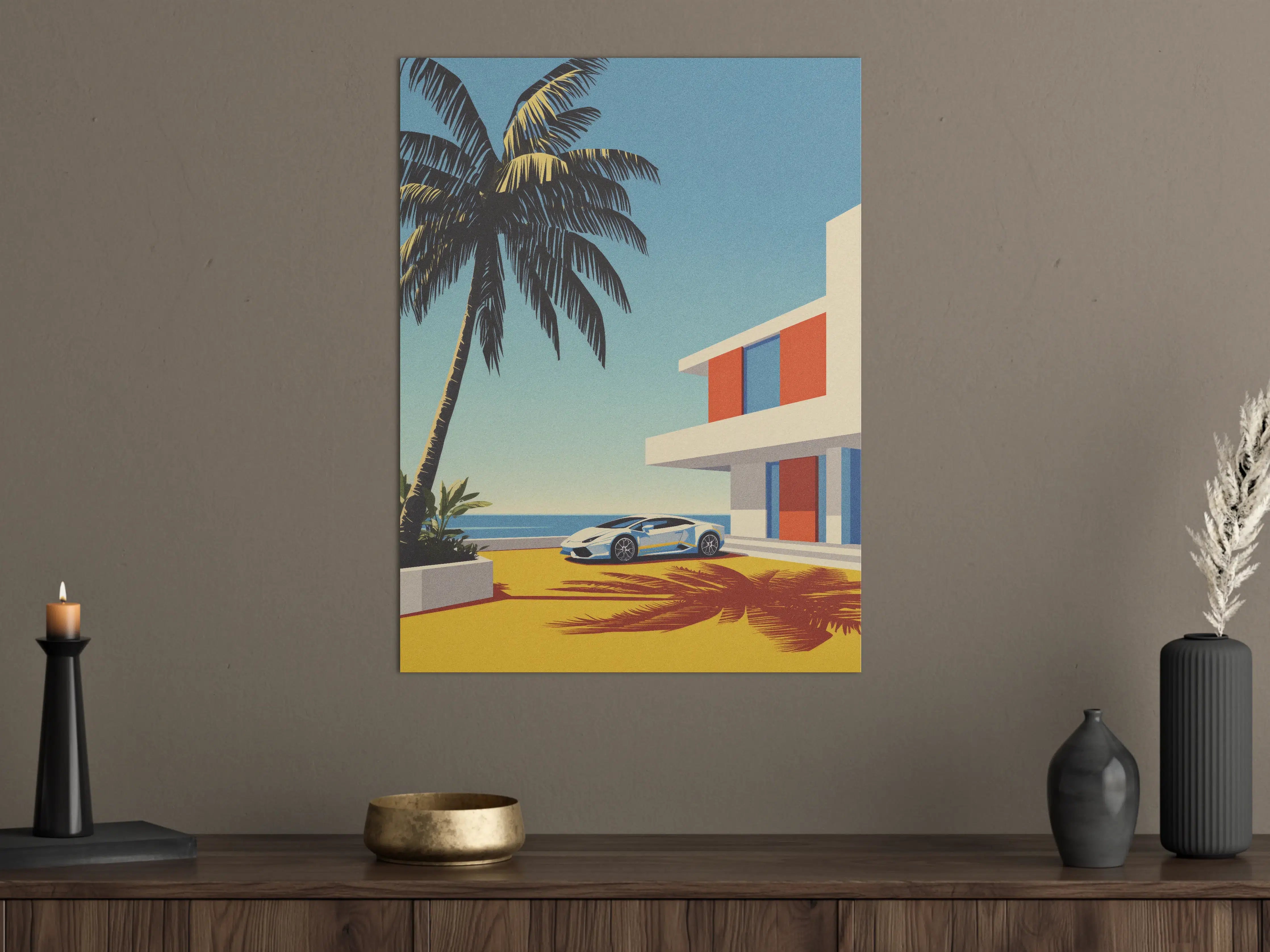 Große Wandbilder - Modernes Luxushotel am Meer mit Sportwagen vor der Tür