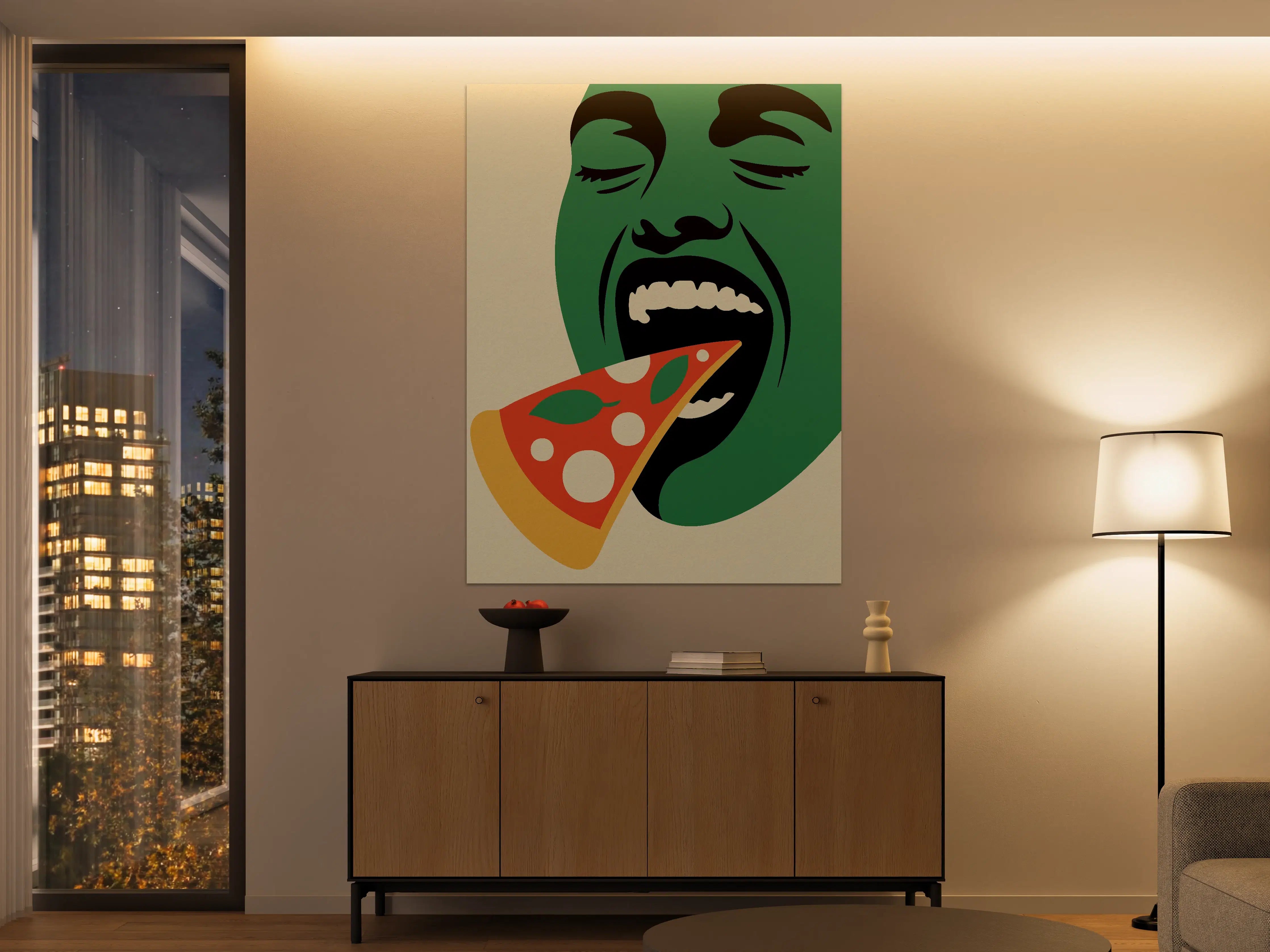 Große Wandbilder - Modernes Pop-Art-Porträt mit Pizza-Motiv