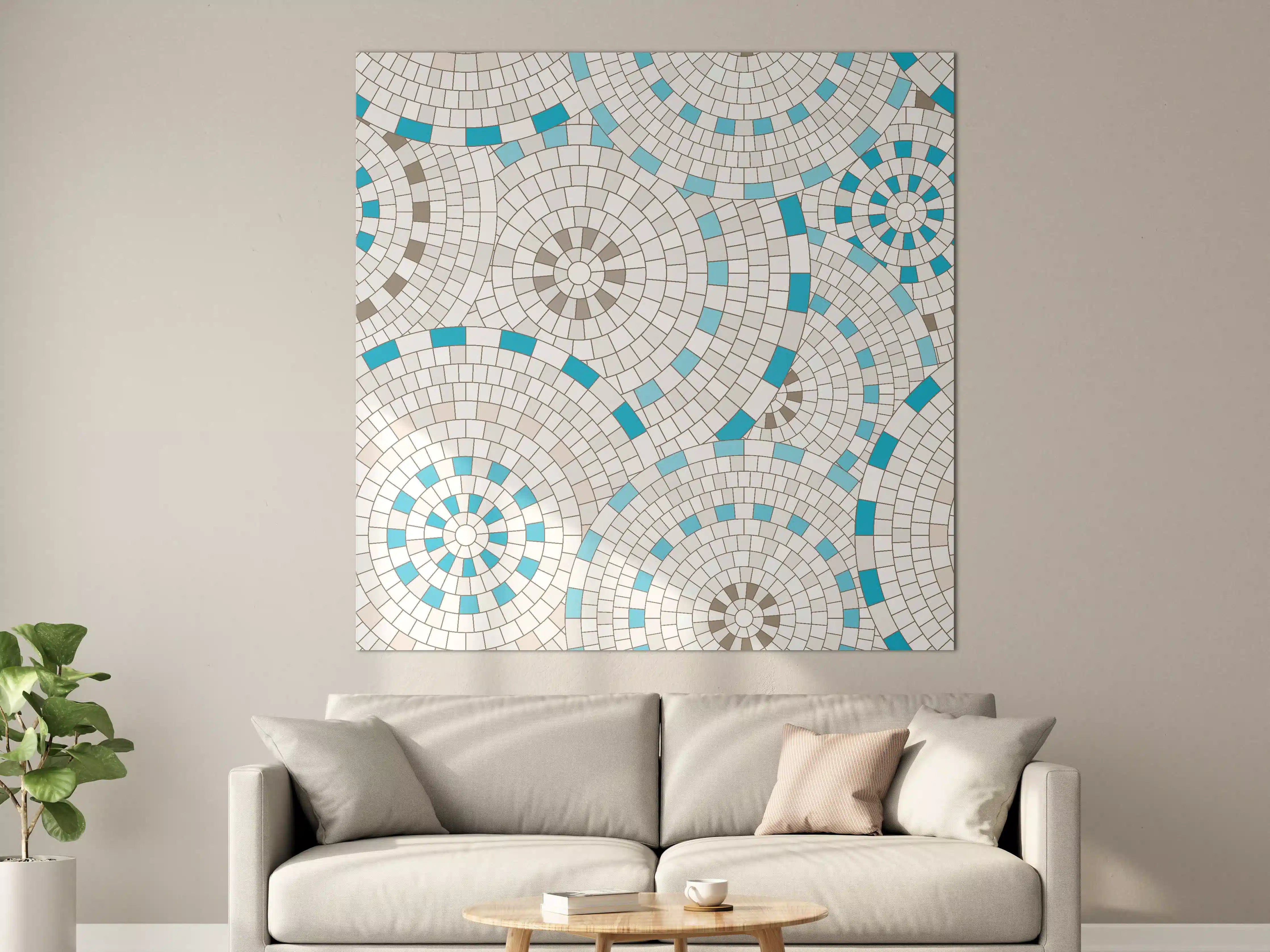 Große Wandbilder - Modernes Weiß-Blau Mosaik-Design