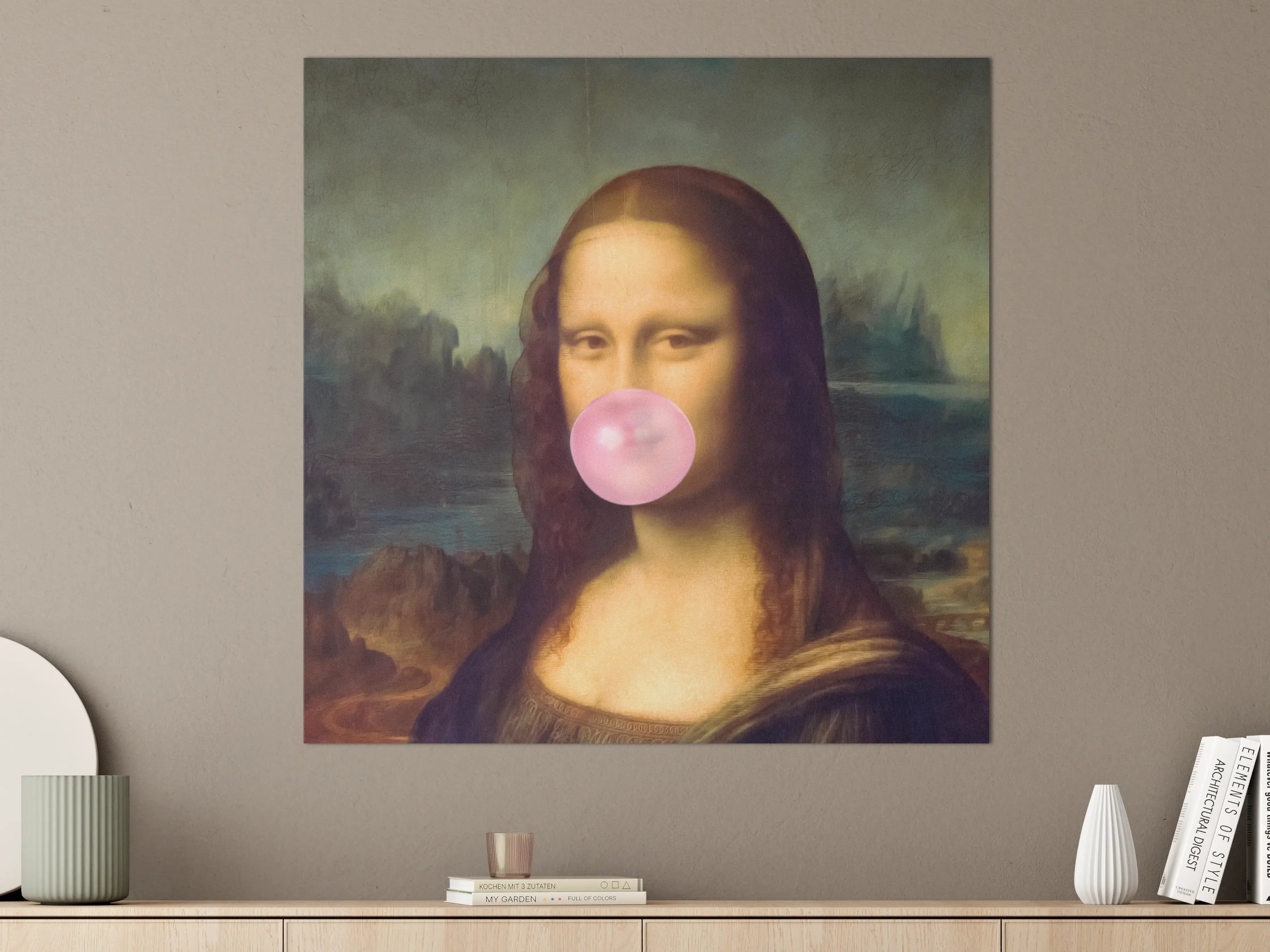 Große Wandbilder - Mona Lisa mit pinker Bubble-Gum