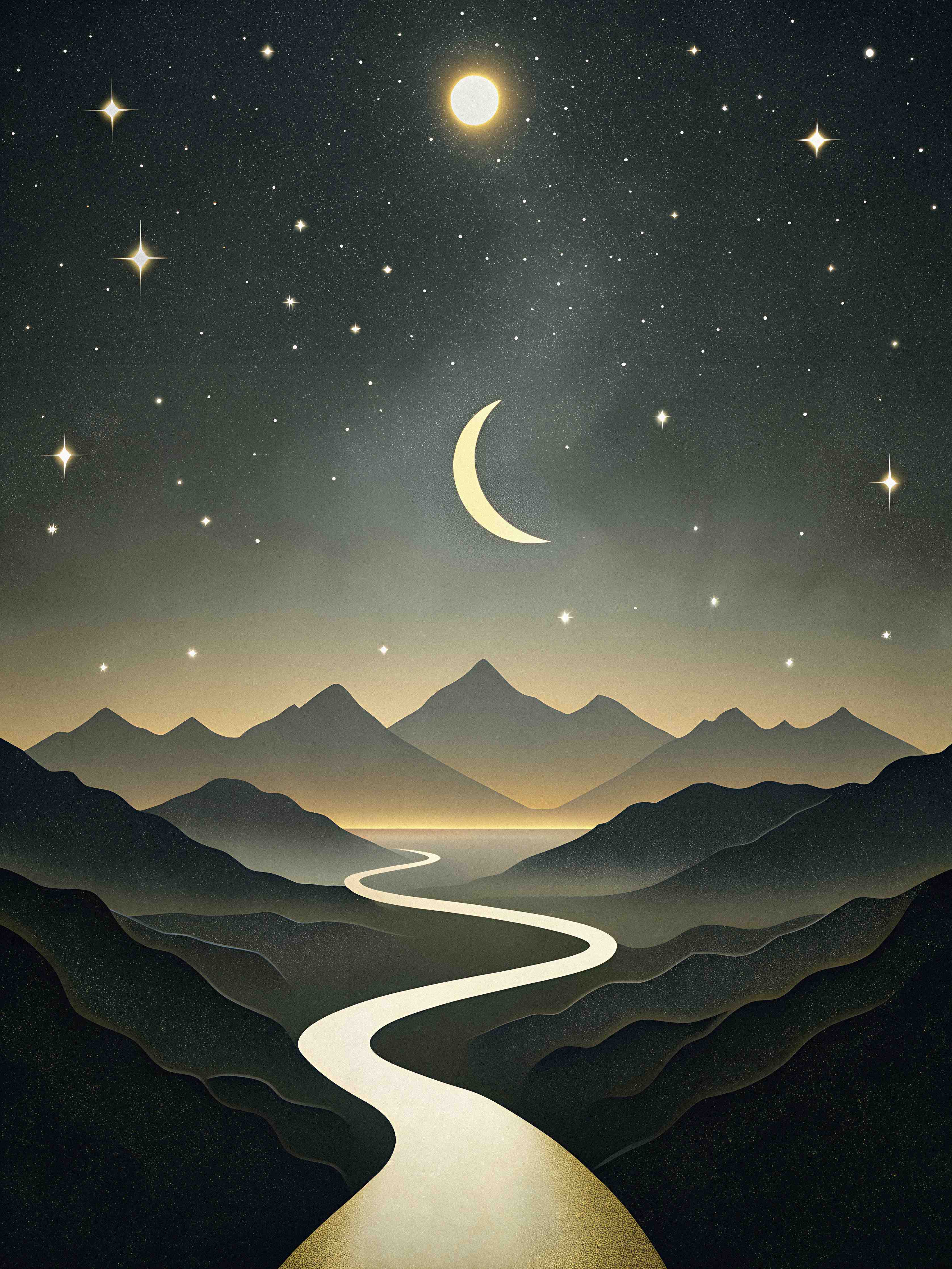 Große Wandbilder-Mondnacht über Bergen im nächtlichen Himmel