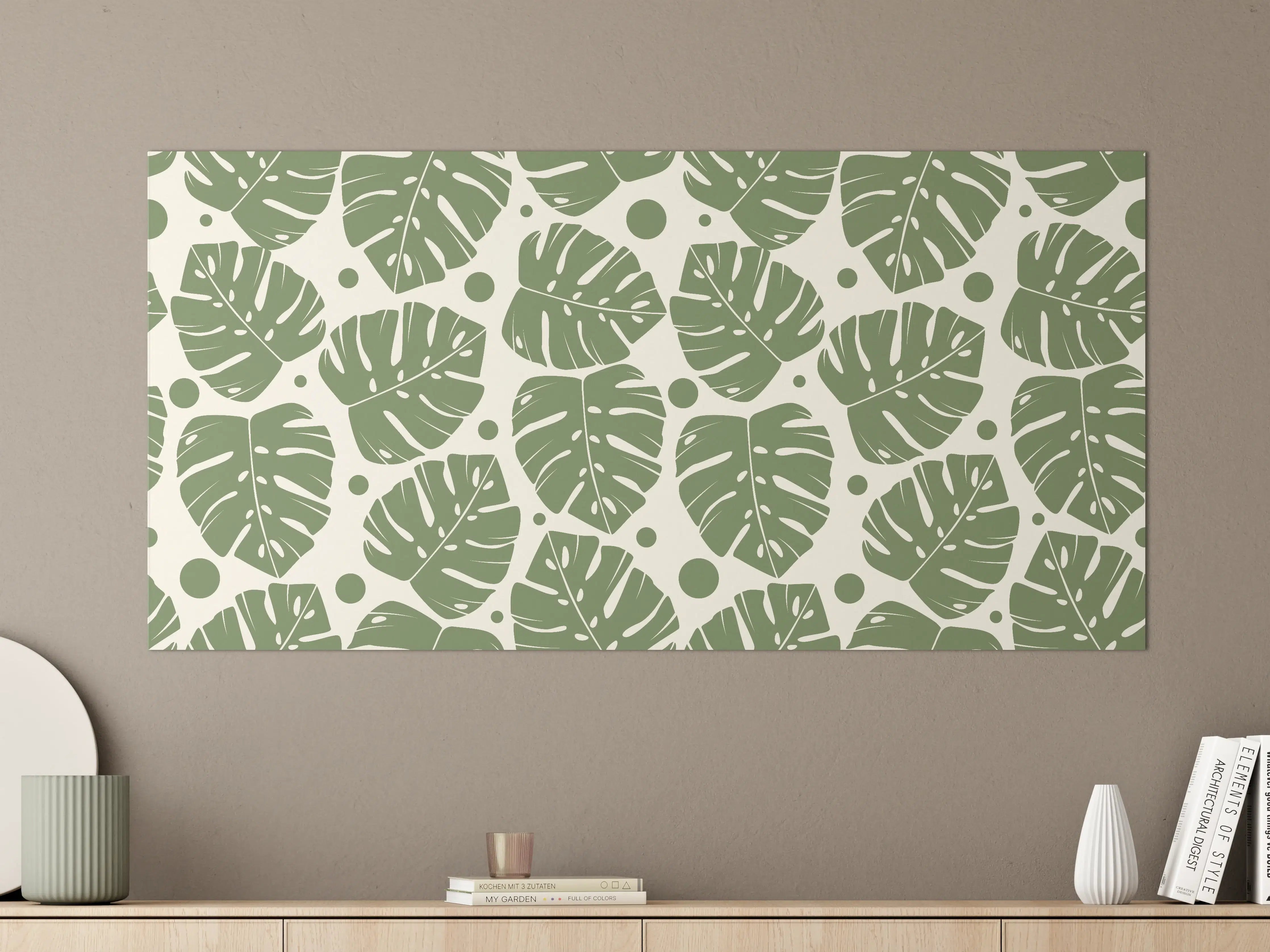 Große Wandbilder - Monstera-Blätter Cremegrün