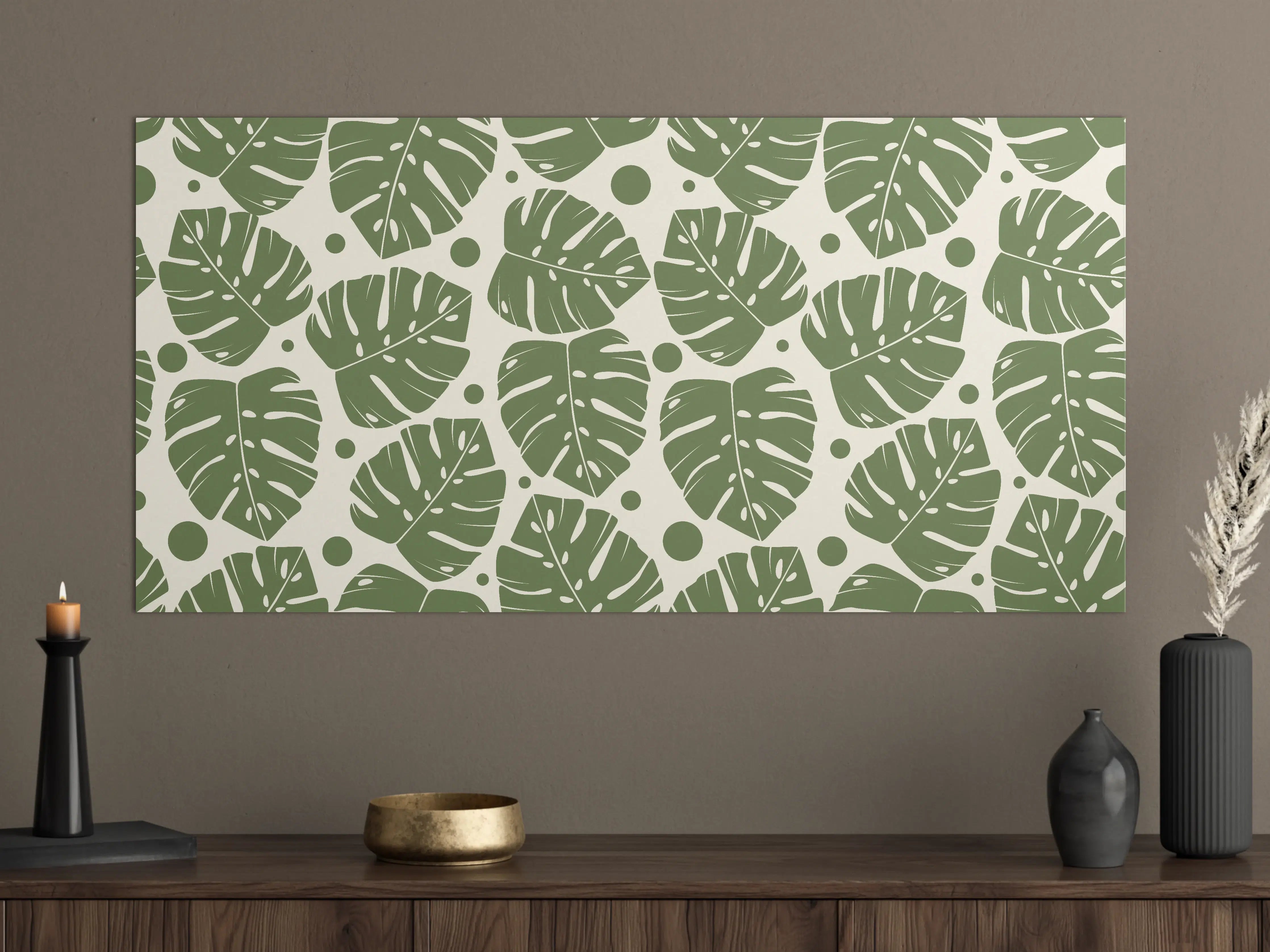 Große Wandbilder - Monstera-Blätter Cremegrün
