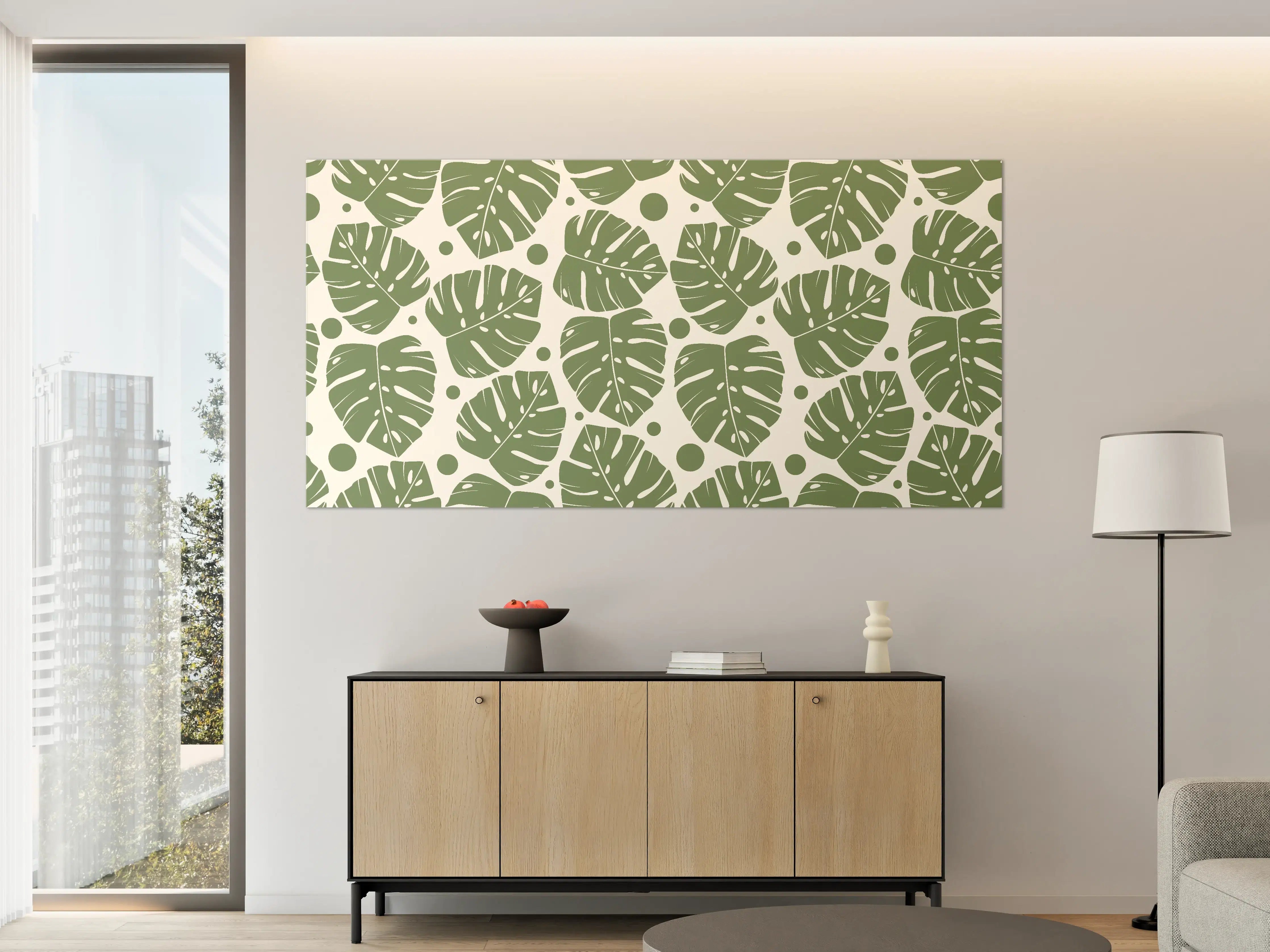 Große Wandbilder - Monstera-Blätter Cremegrün