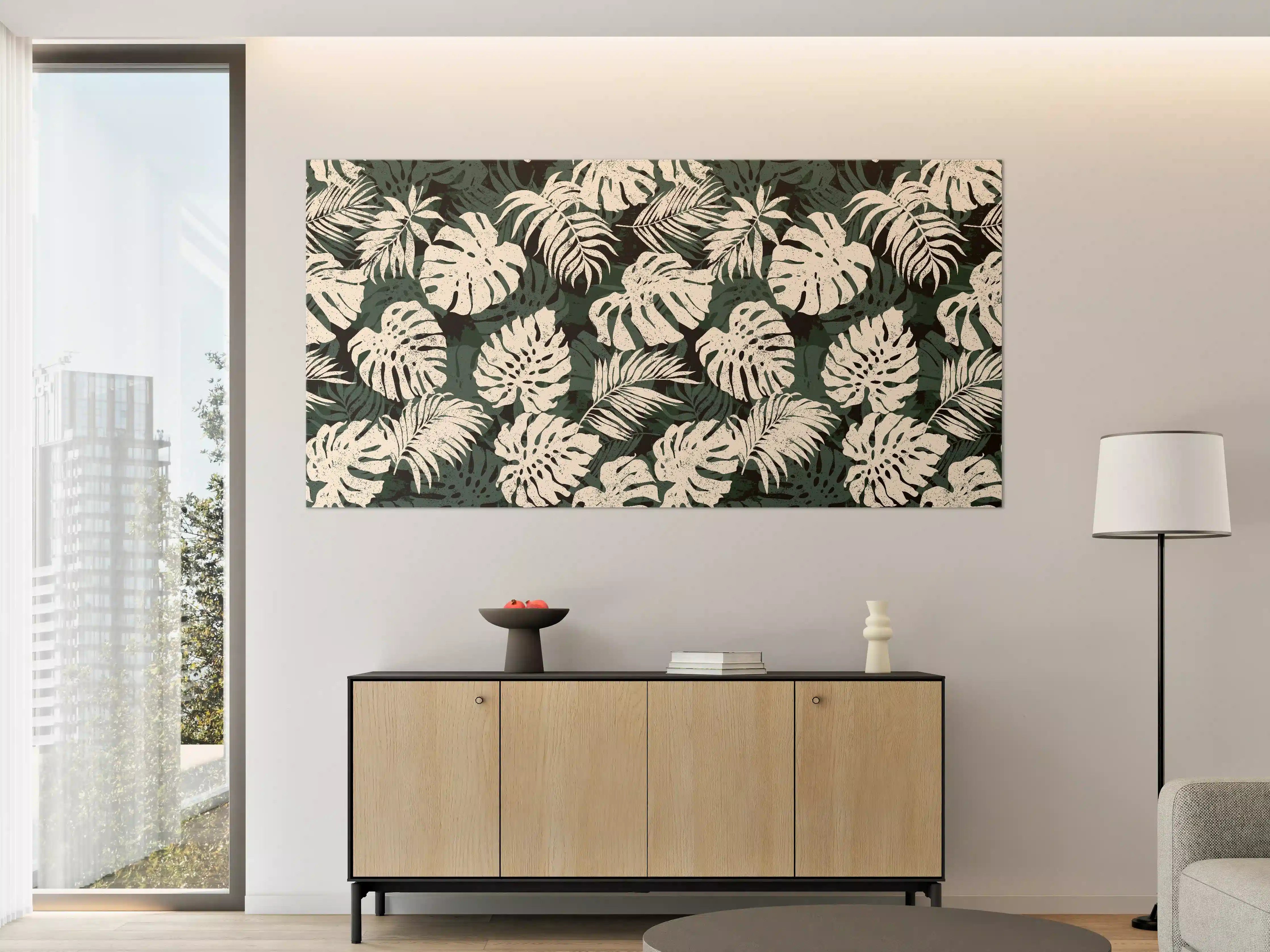 Große Wandbilder - Monstera Blattmuster Grün-Beige