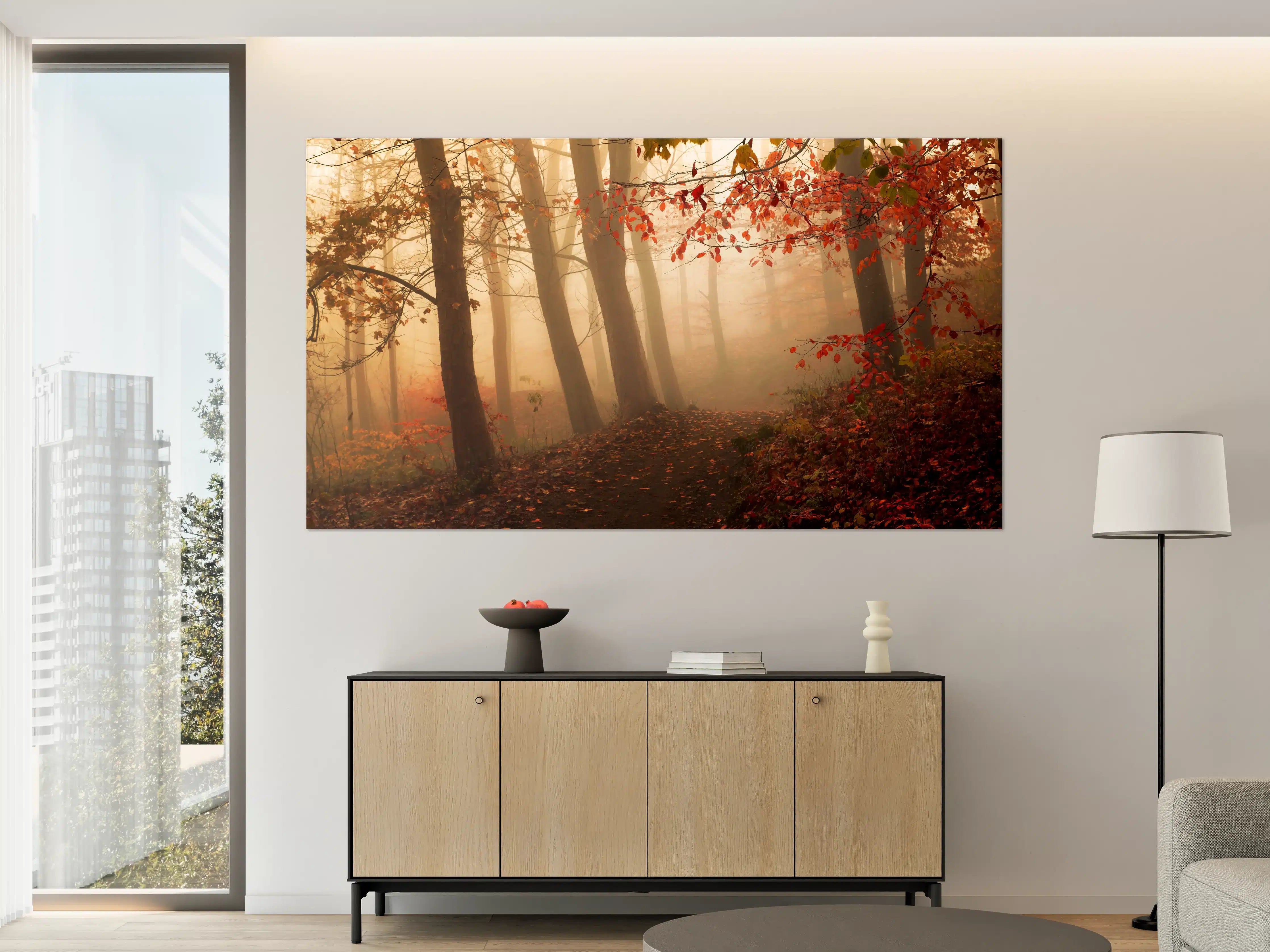 Große Wandbilder - Morgennebel im Herbstwald