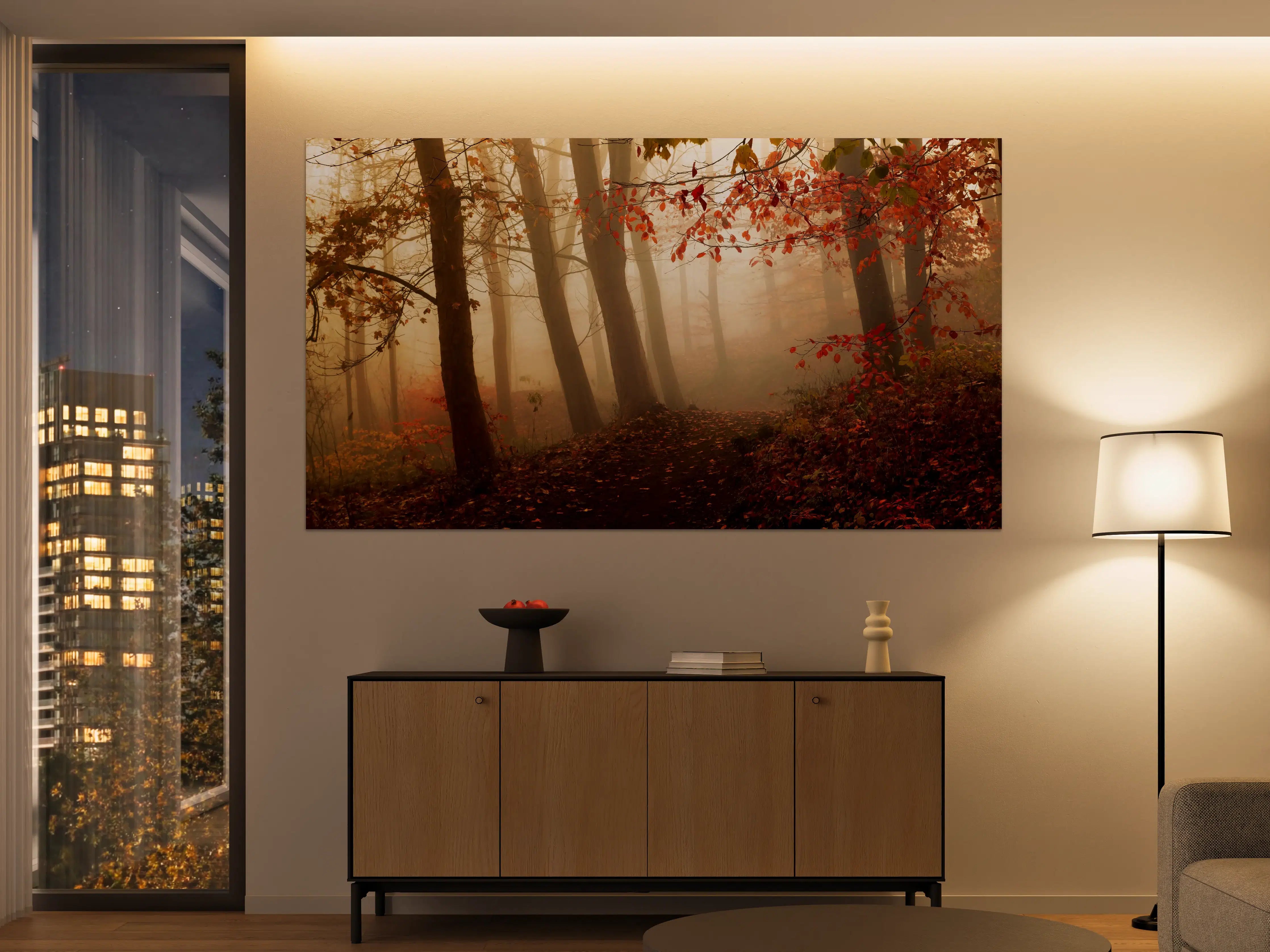 Große Wandbilder - Morgennebel im Herbstwald