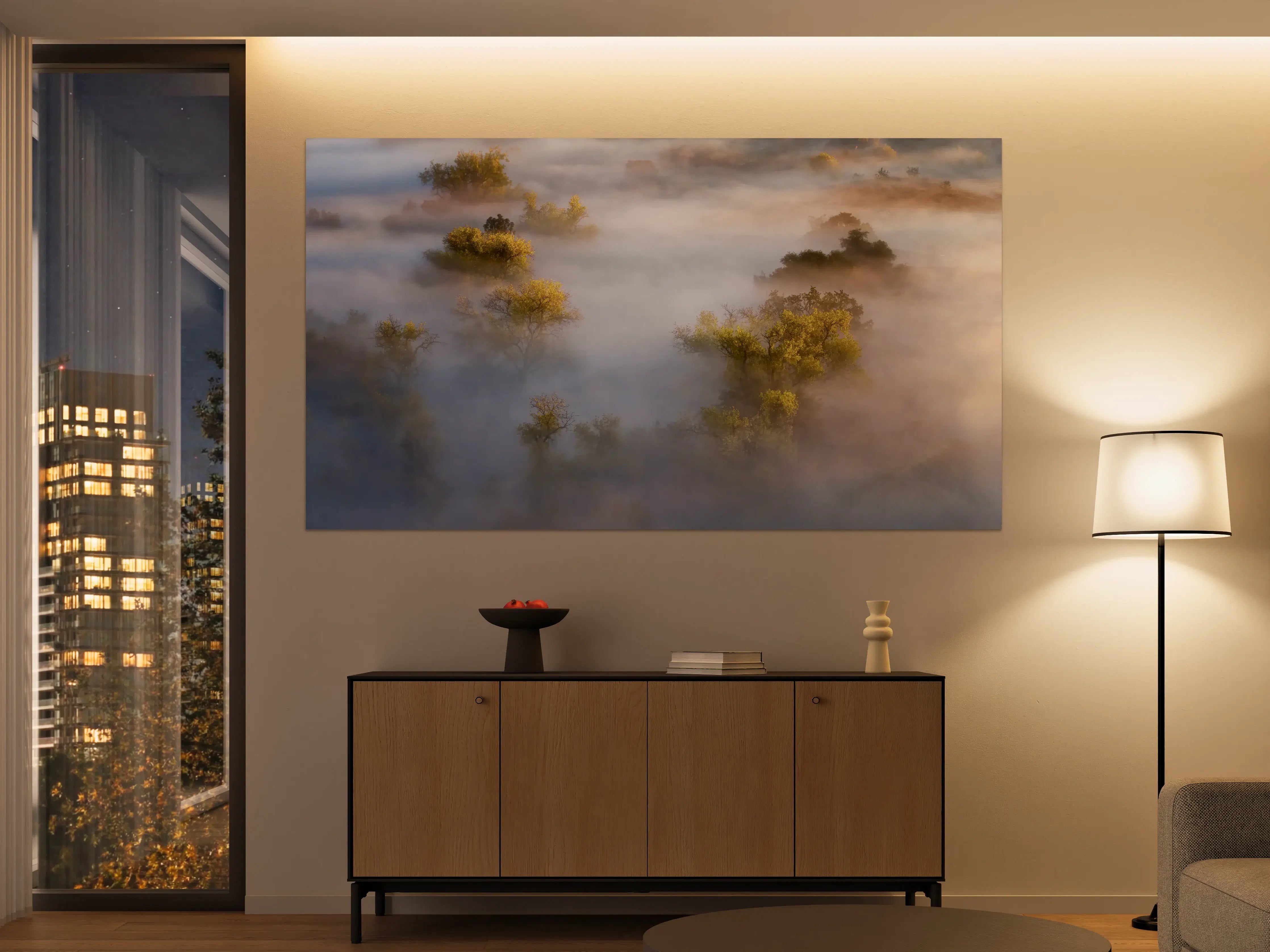 Große Wandbilder - Morgennebel über den Bäumen