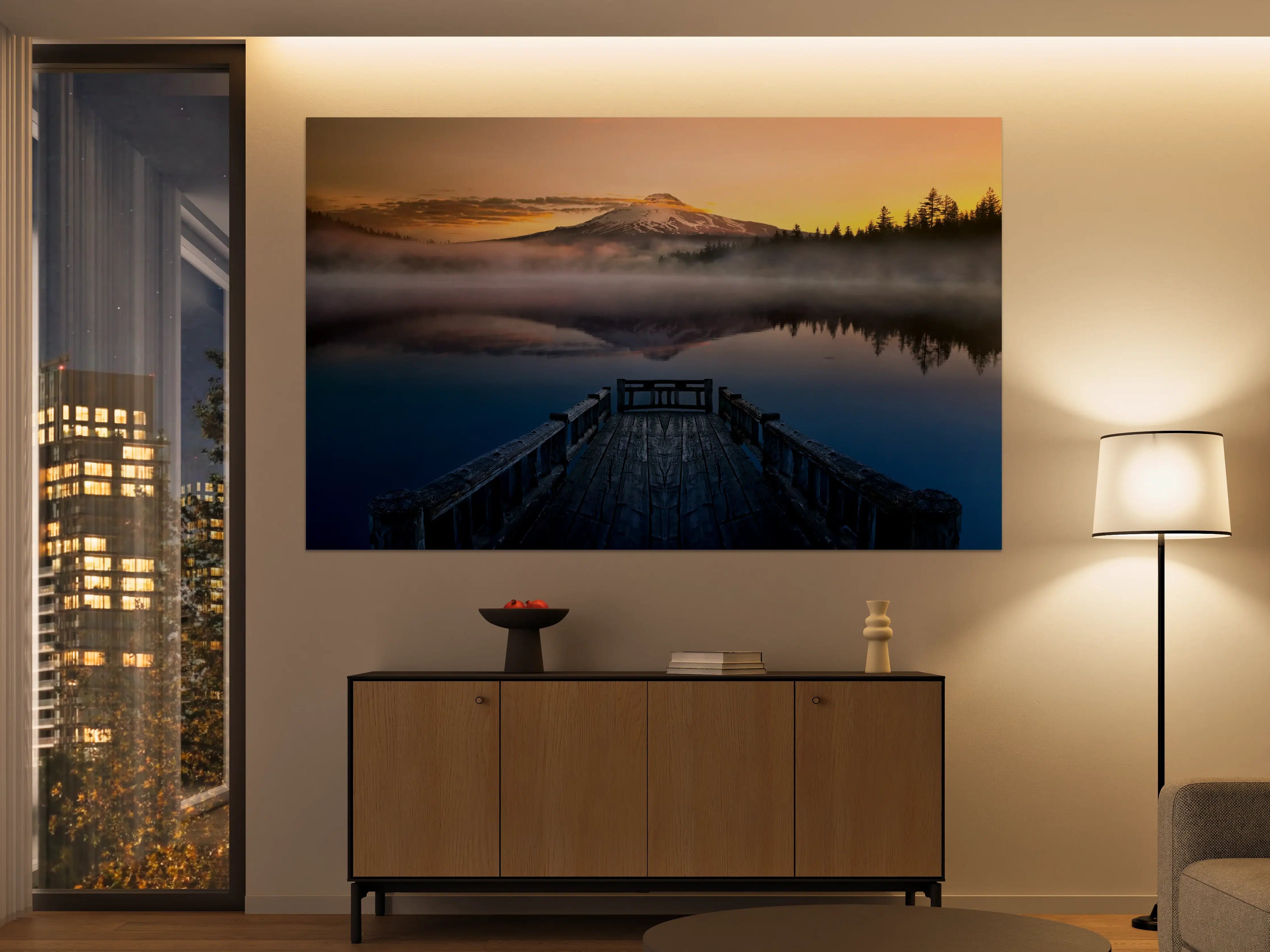 Große Wandbilder - Morgenstimmung am See mit Bergblick