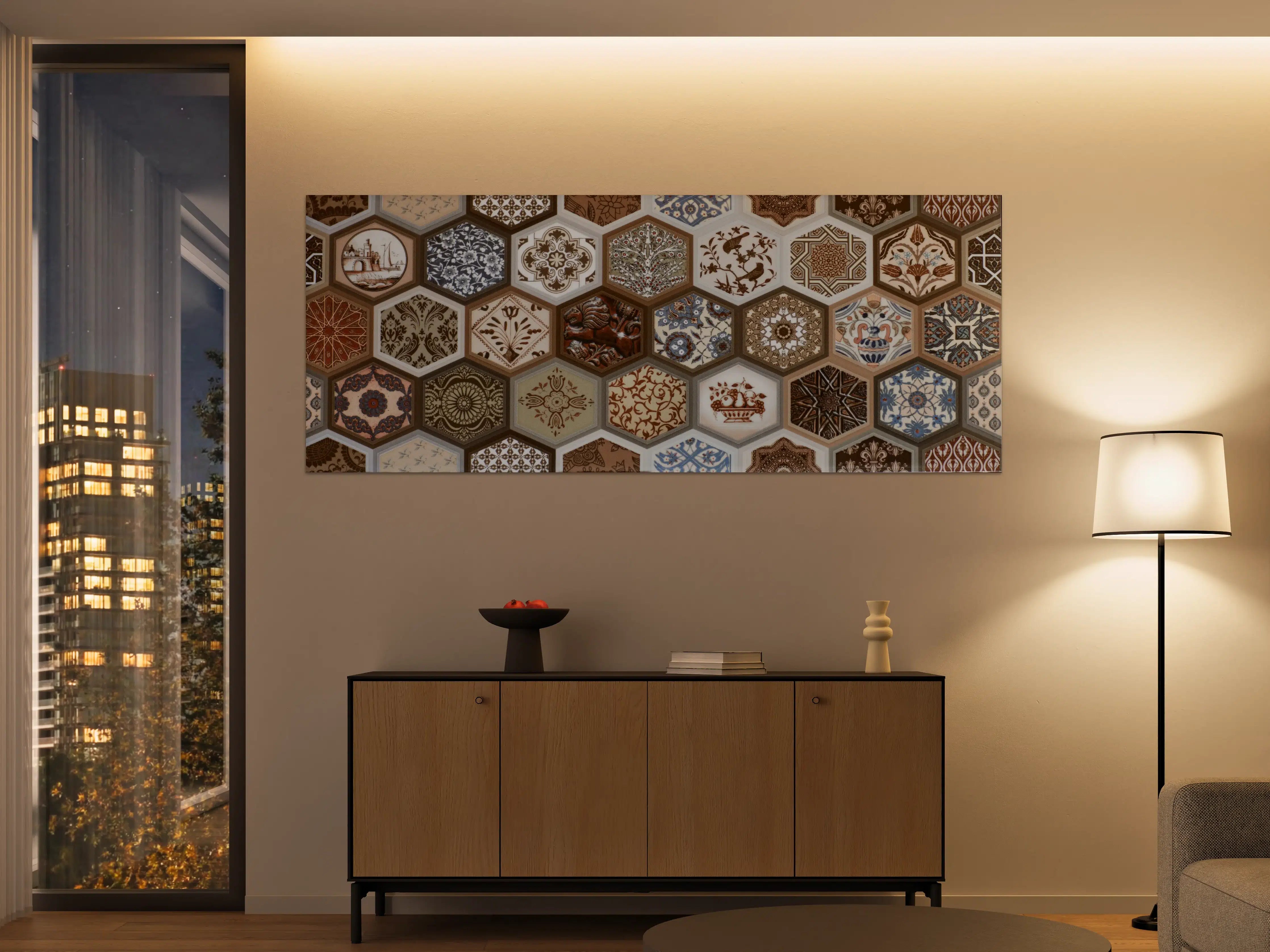Große Wandbilder - Mosaikfliesen mit vielfältigen Mustern und Erdfarben