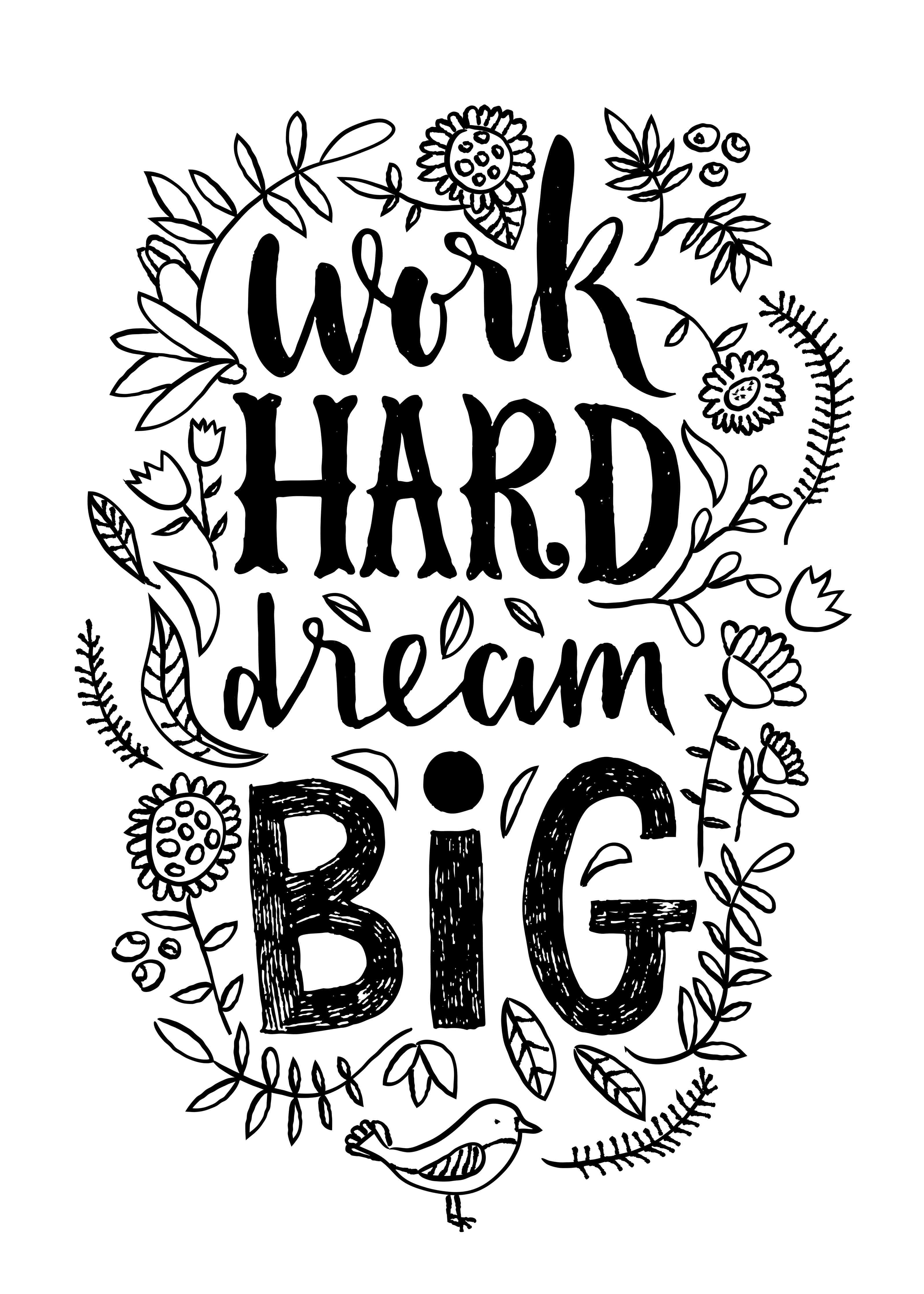 Große Wandbilder-Motivierender Spruch 'Work Hard Dream Big' mit floraler Gestaltung