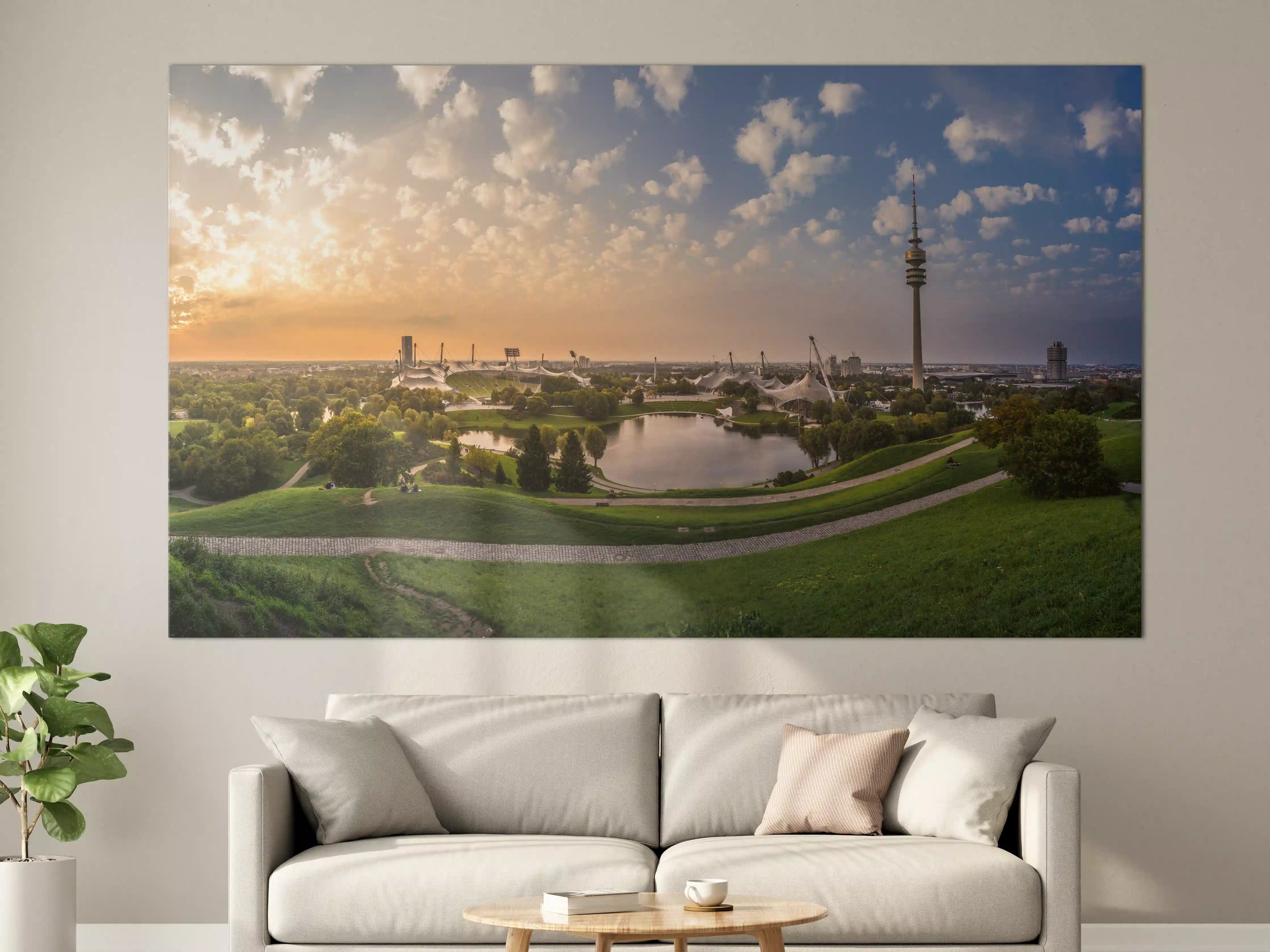 Große Wandbilder - München Olympiaberg mit Sonnenuntergang