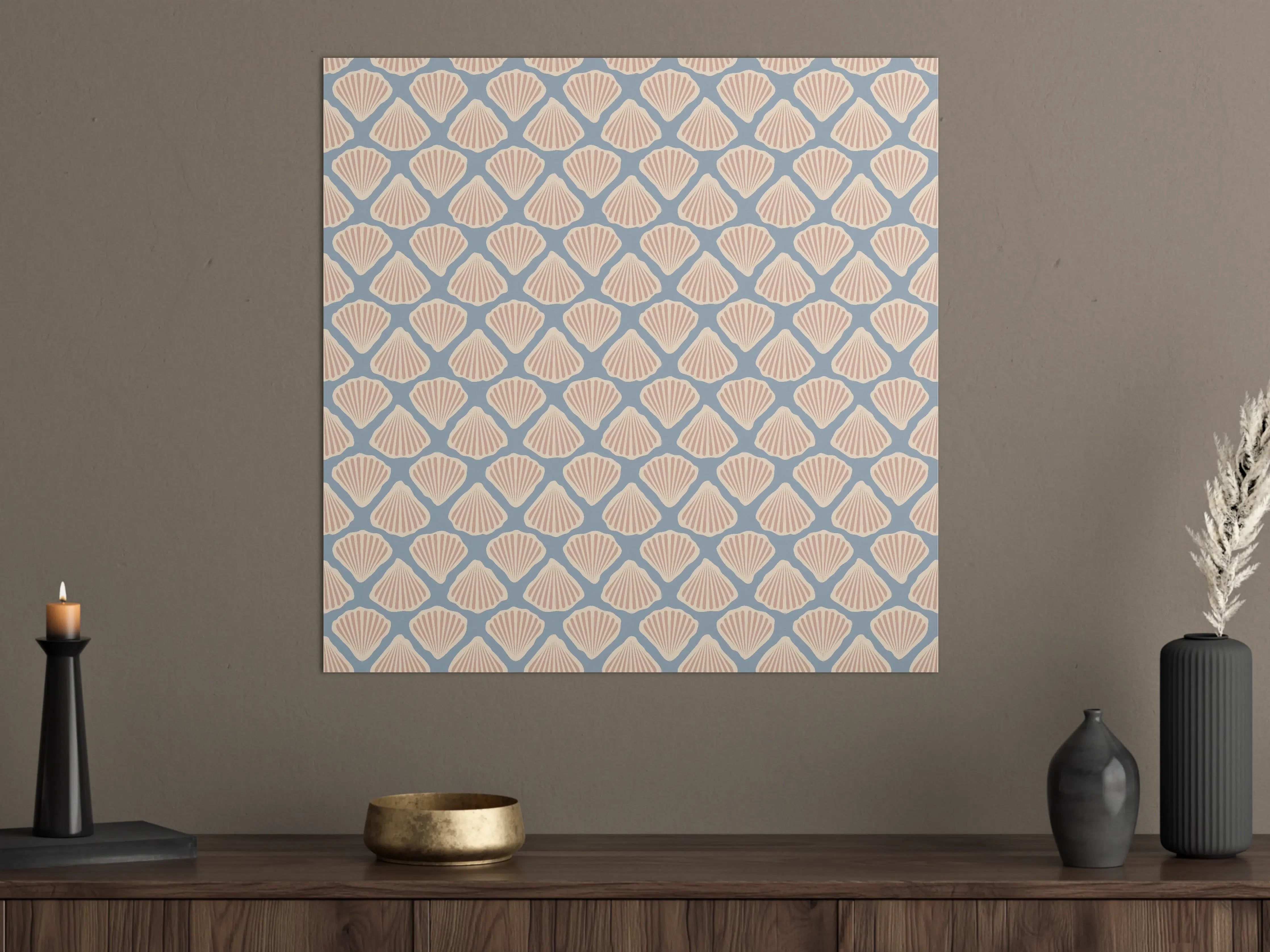 Große Wandbilder - Muschel-Muster Türkis-Beige Tapete