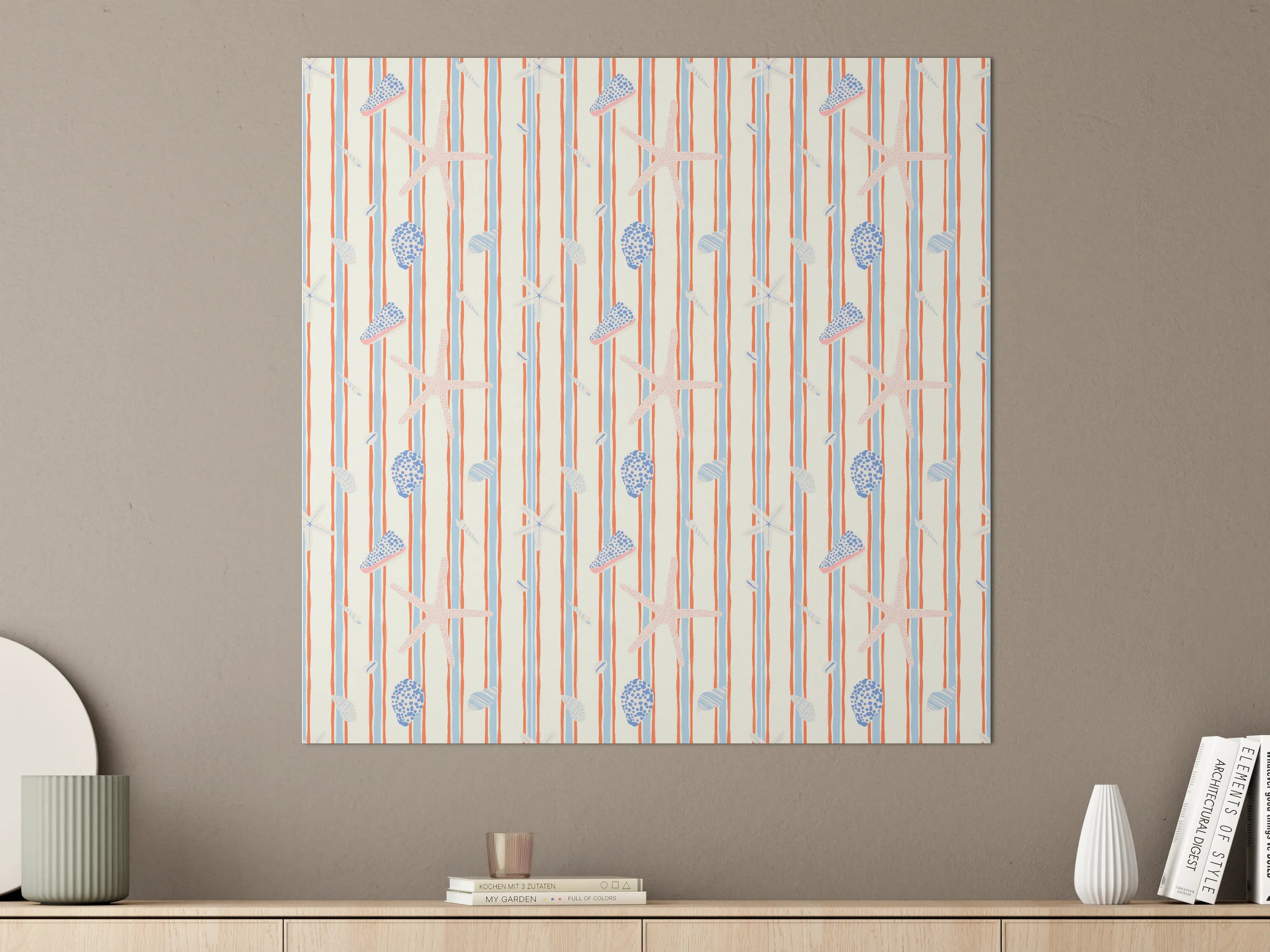 Große Wandbilder - Muschelstreifen Strandtapete Blau-Orange