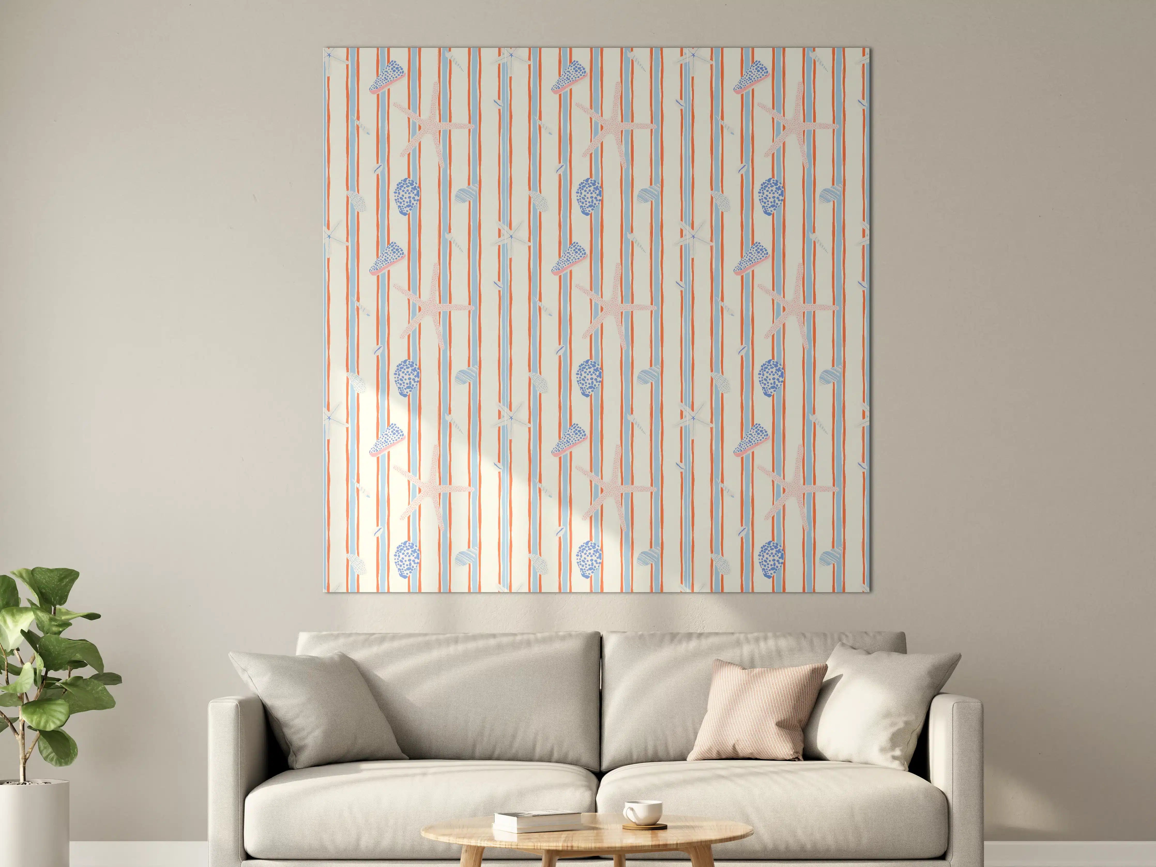 Große Wandbilder - Muschelstreifen Strandtapete Blau-Orange