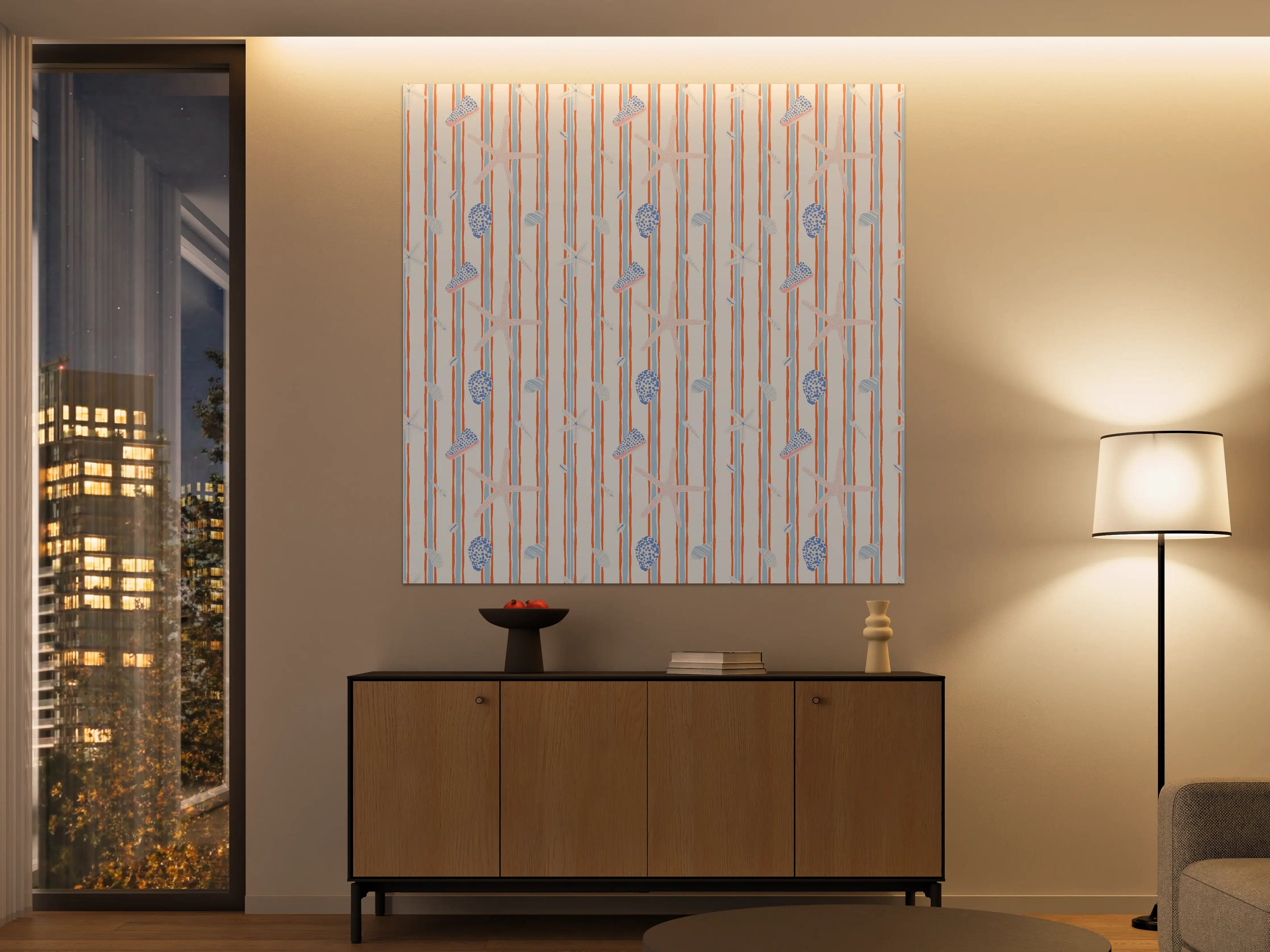 Große Wandbilder - Muschelstreifen Strandtapete Blau-Orange