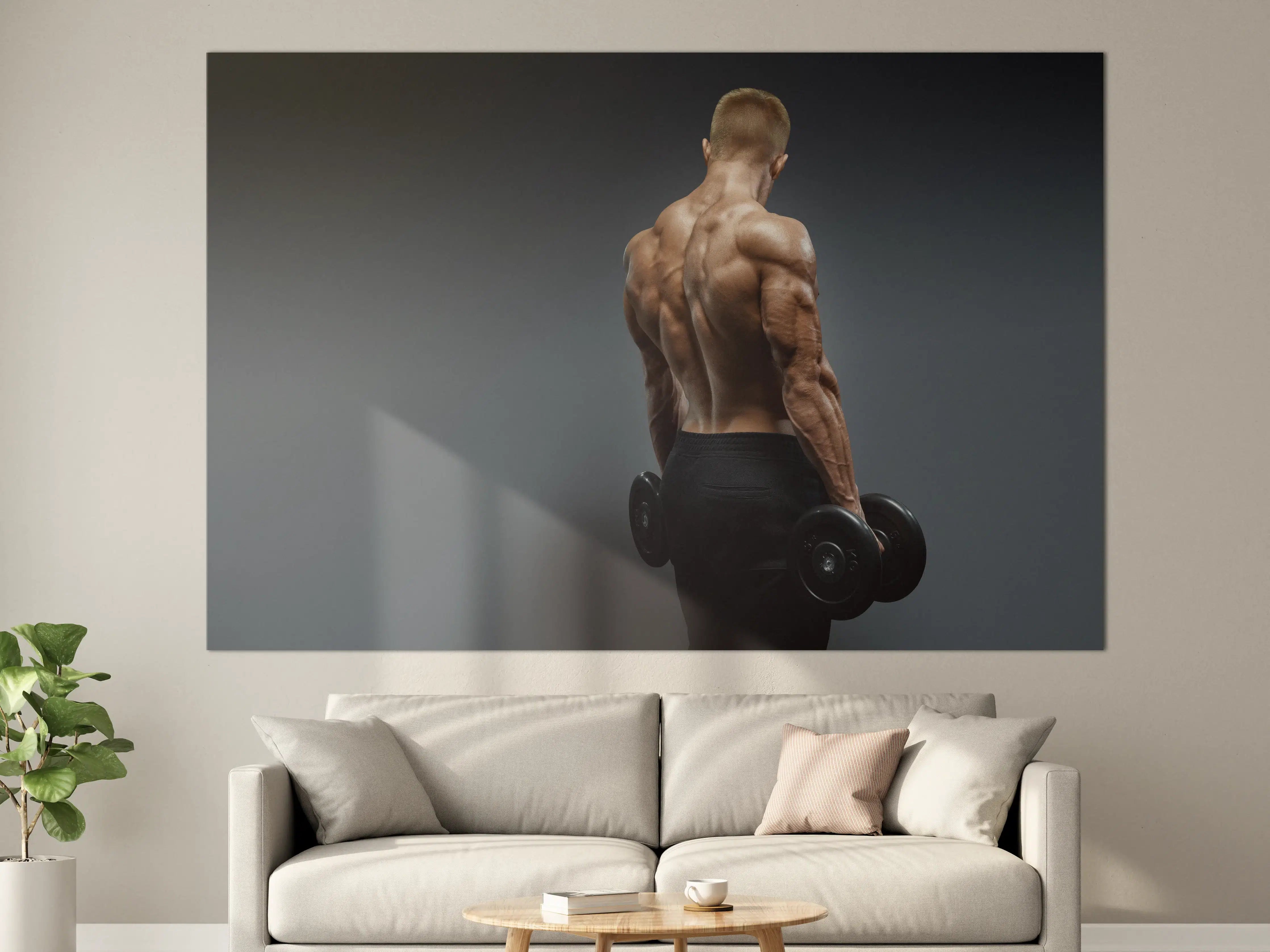 Große Wandbilder - Muskulöser Sportler mit Hanteln