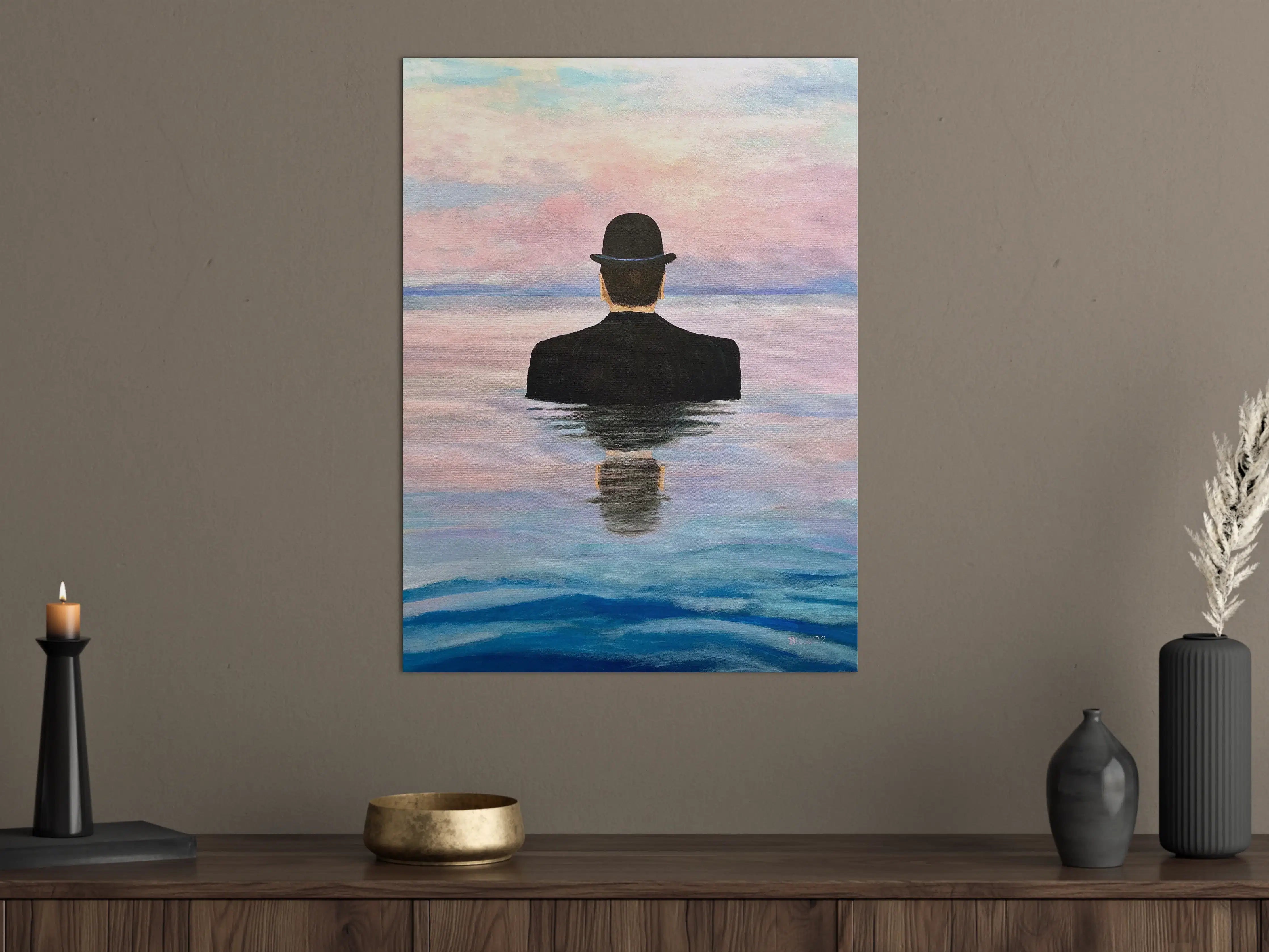 Große Wandbilder - Mysterischer Mann im Wasser bei Sonnenuntergang