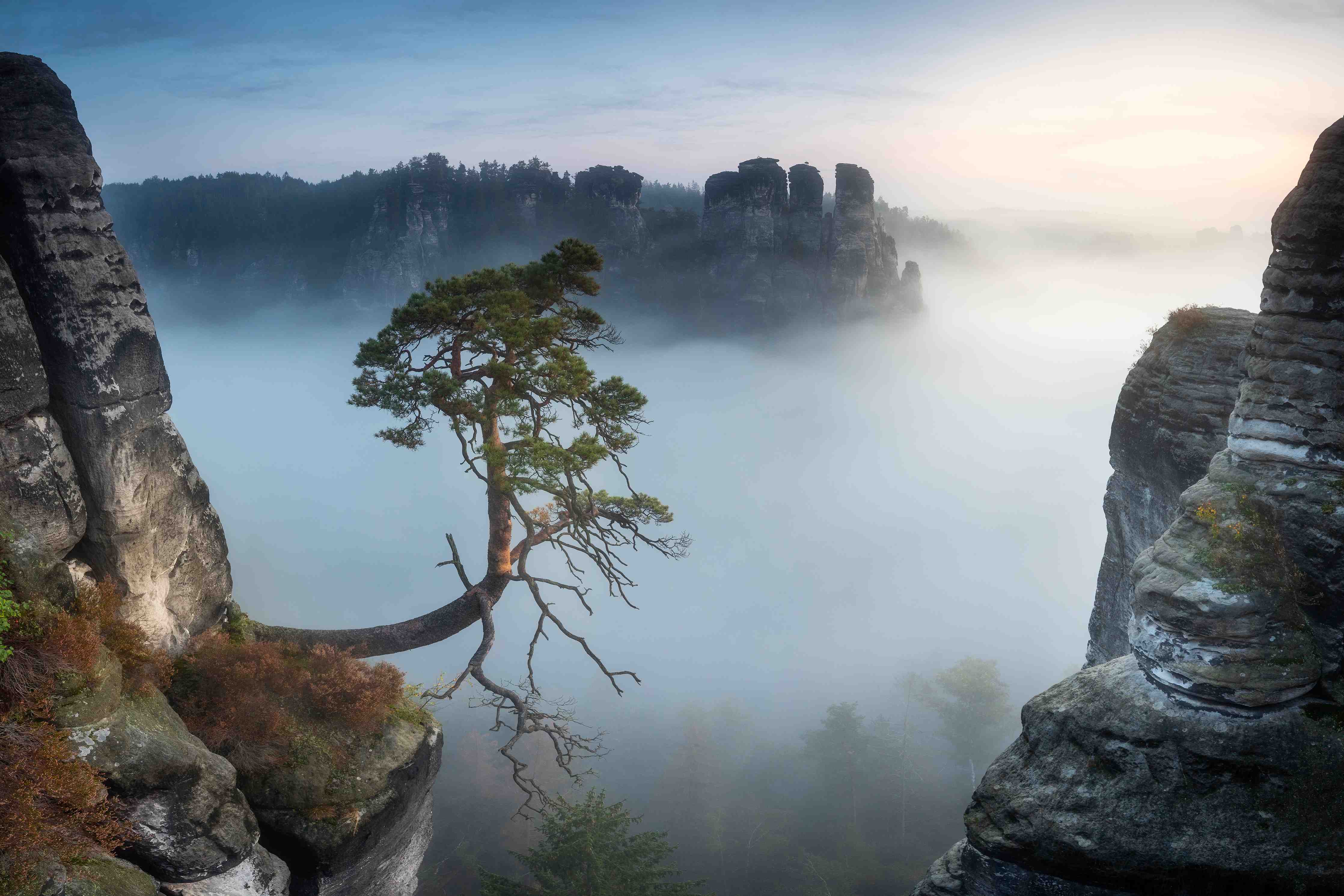 Große Wandbilder-Mystische Bergwelt mit Nebel und Felsen
