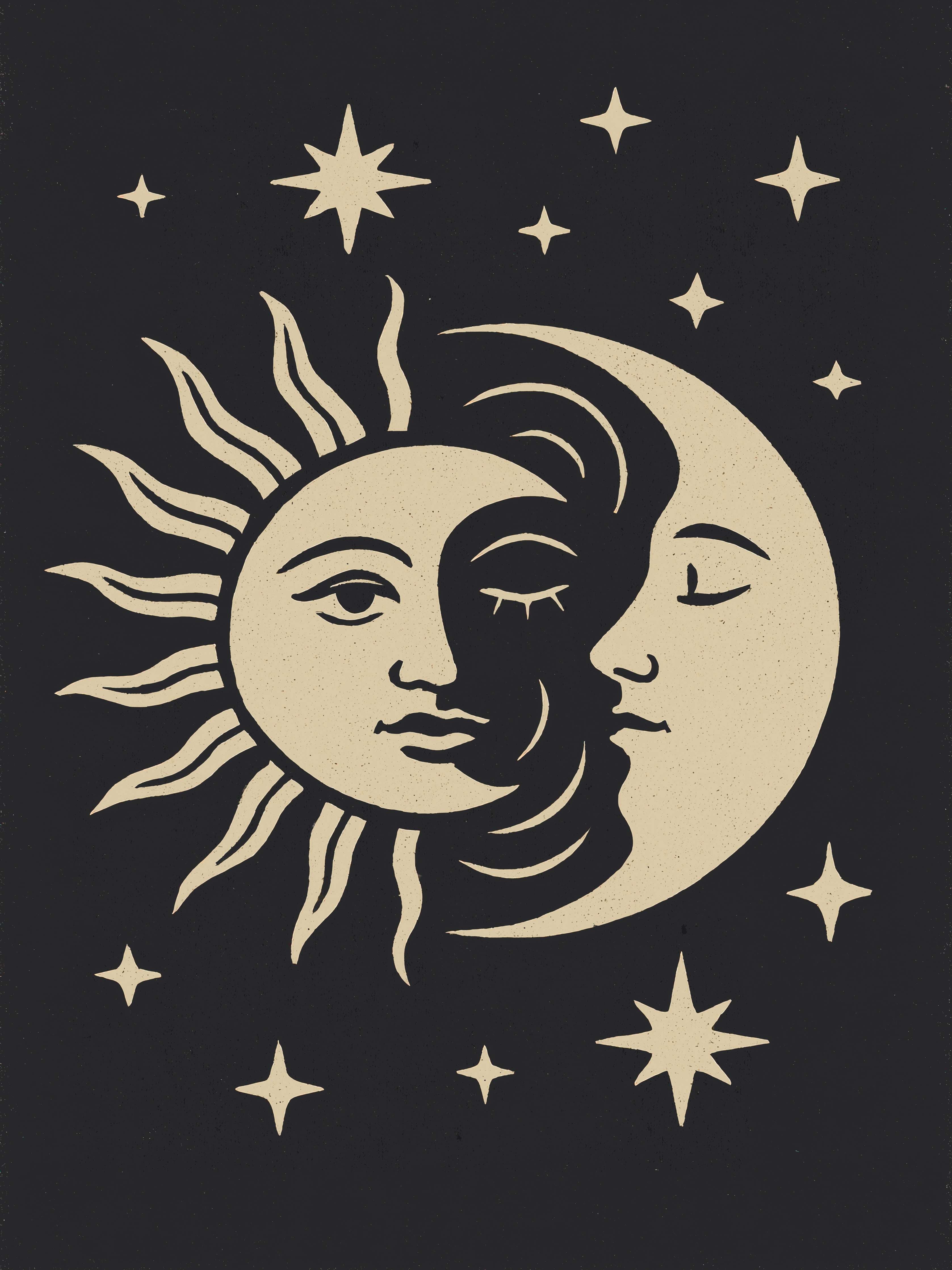 Große Wandbilder-Mystische Sonnen-Mond-Stern-Konstellation