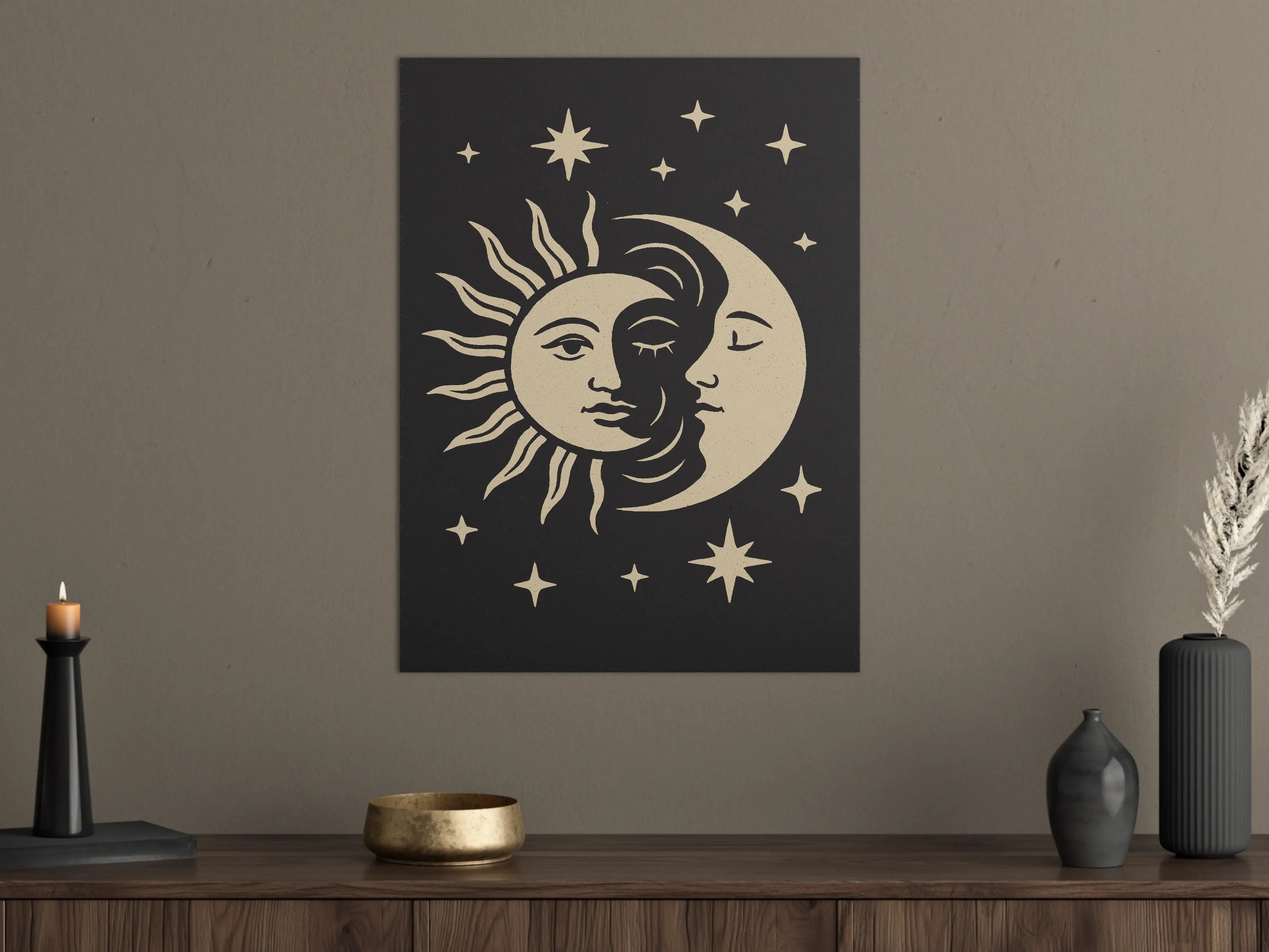 Große Wandbilder - Mystische Sonnen-Mond-Stern-Konstellation