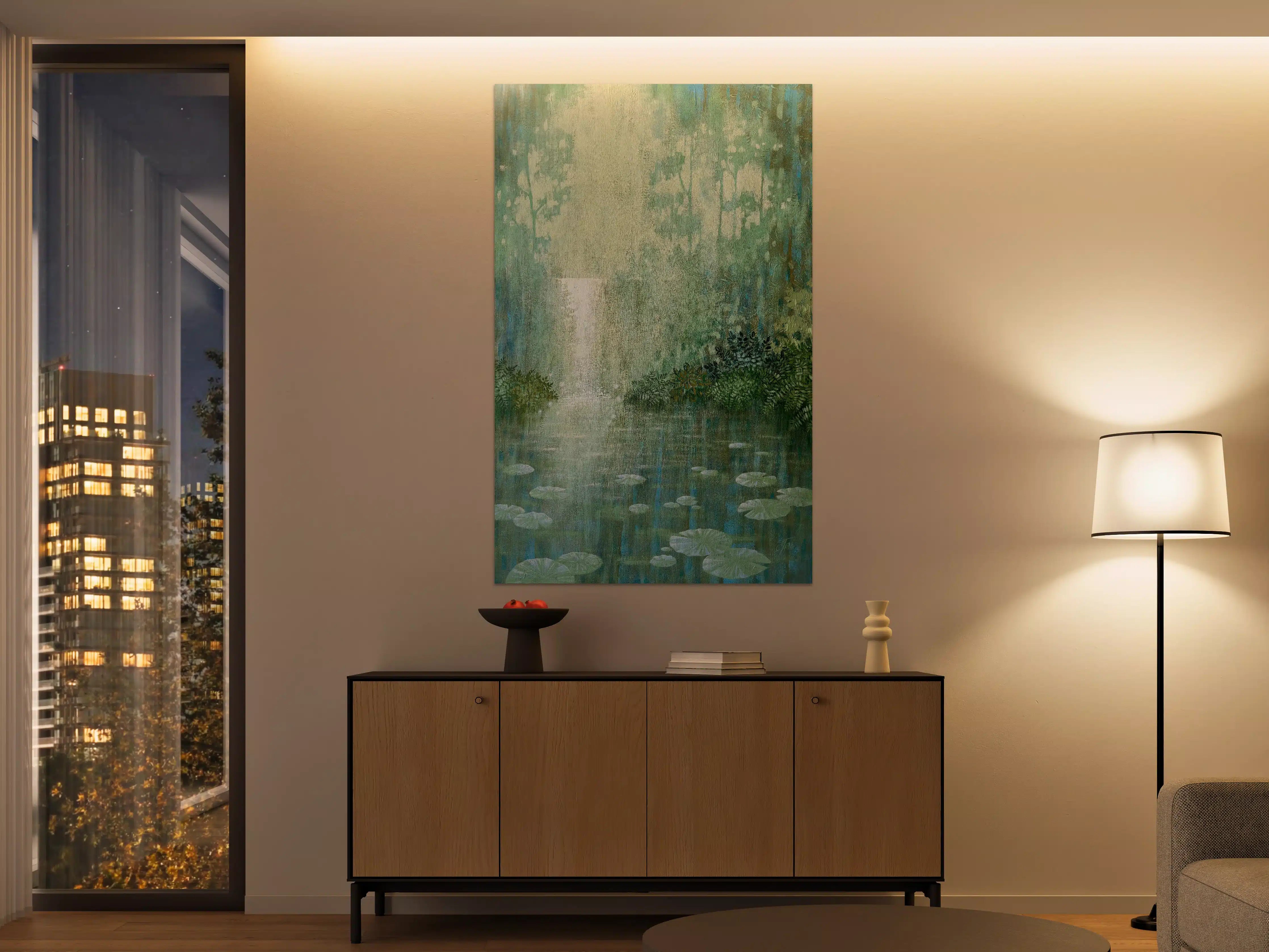 Große Wandbilder - Mystische Wasserlandschaft mit Seerosen