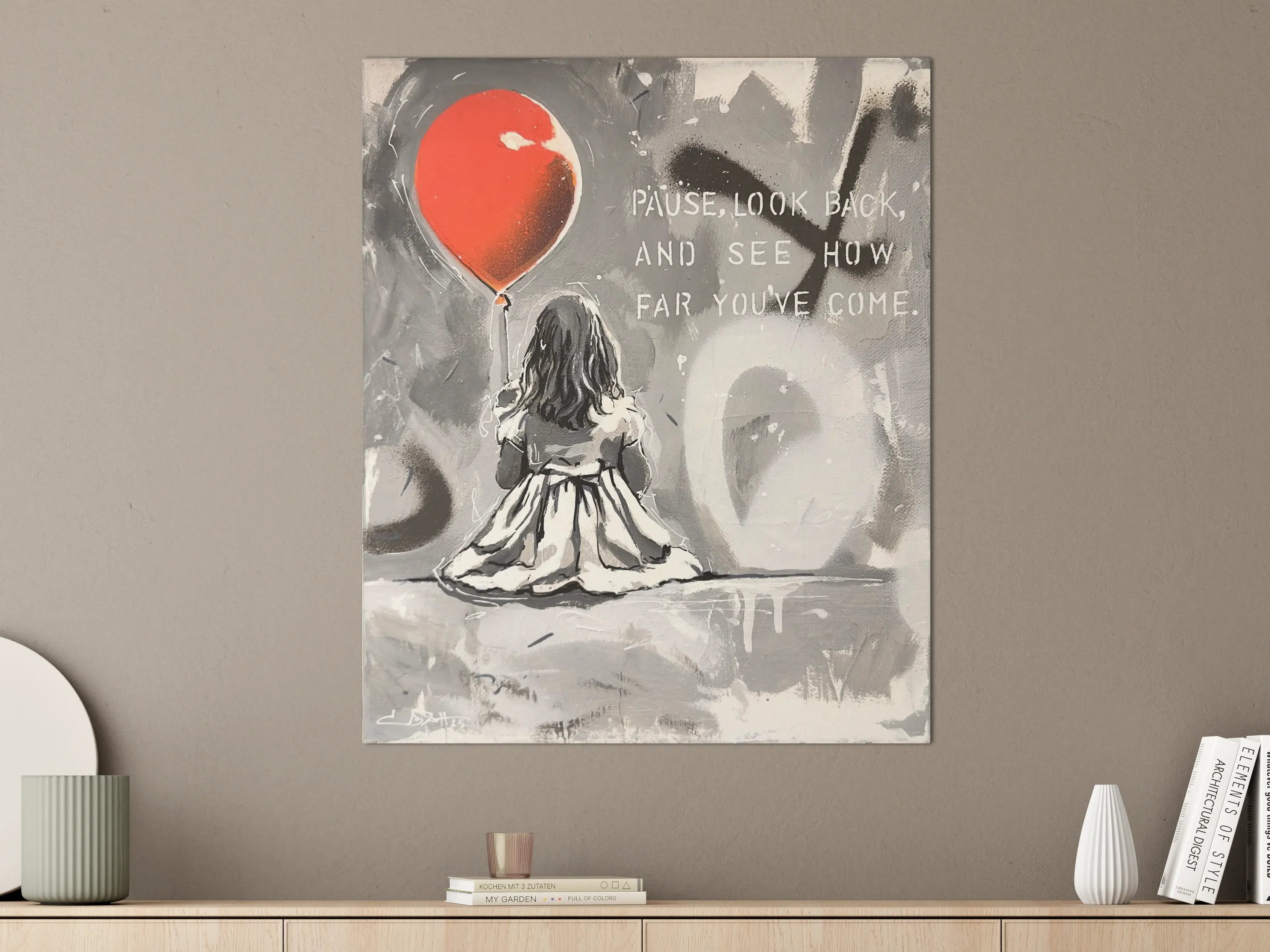 Große Wandbilder - Nachdenkliches Mädchen mit rotem Herzballon