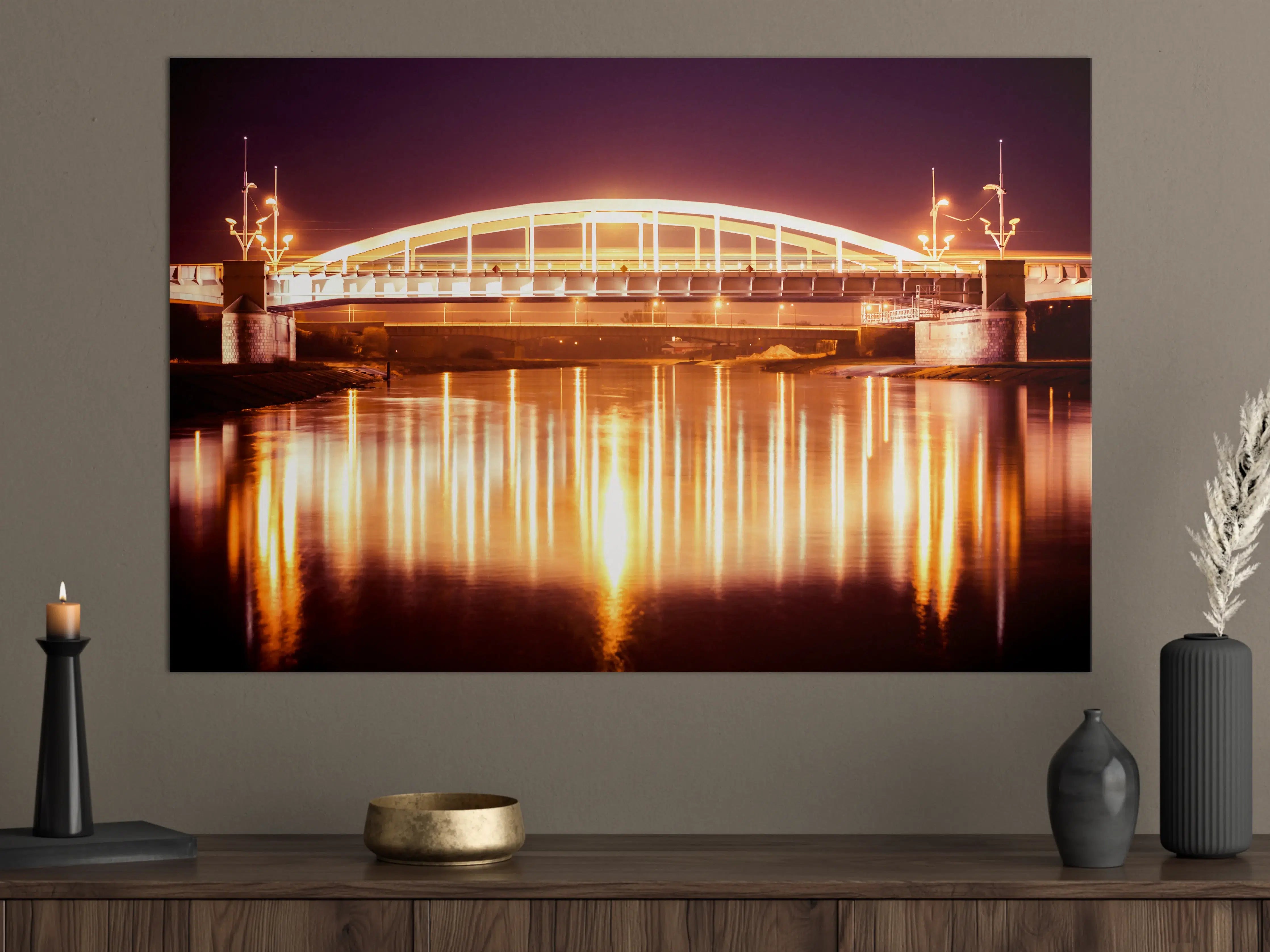 Große Wandbilder - Nacht Blick auf eine Brücke über den Fluss Warta in Posen