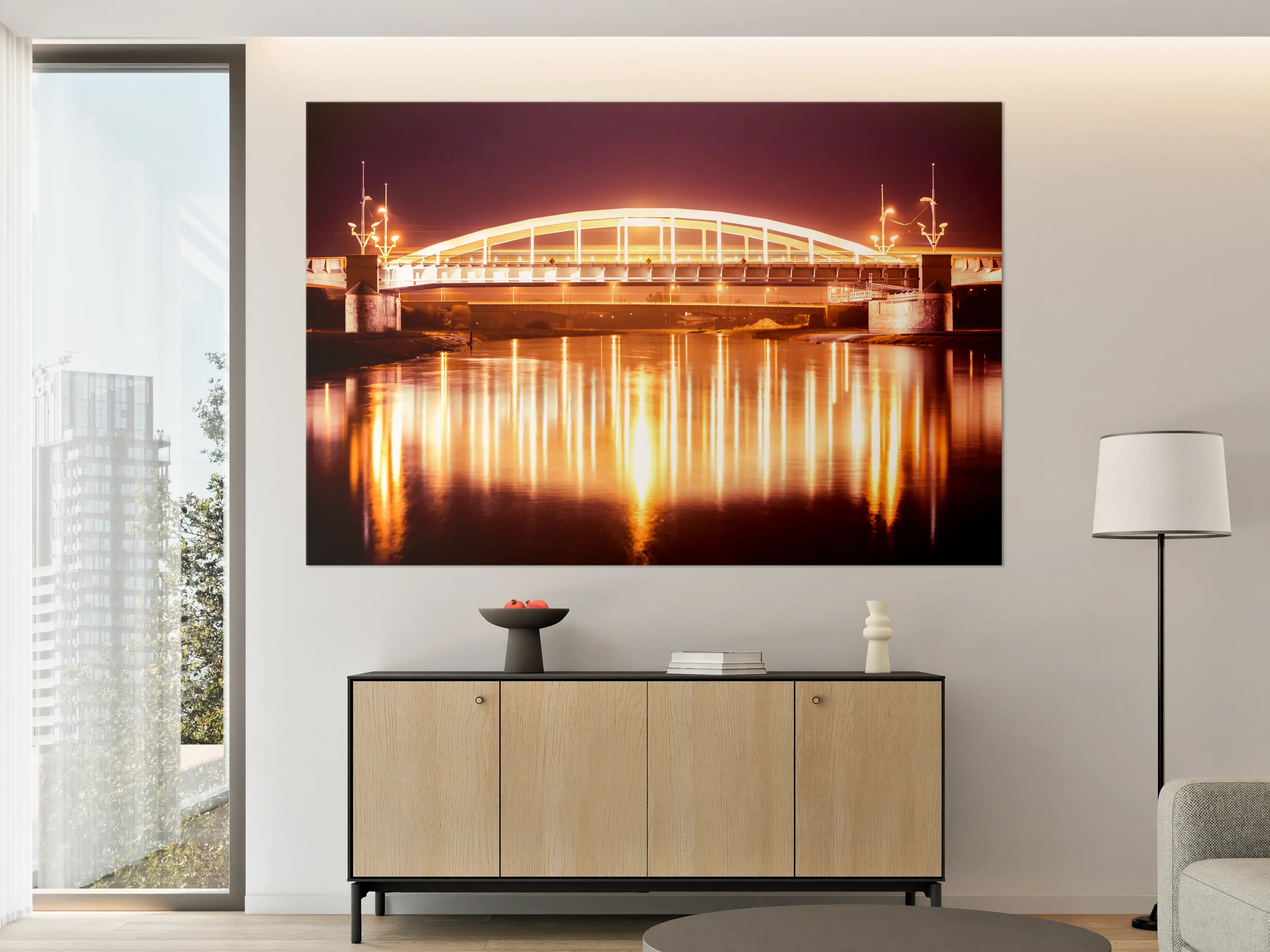 Große Wandbilder - Nacht Blick auf eine Brücke über den Fluss Warta in Posen